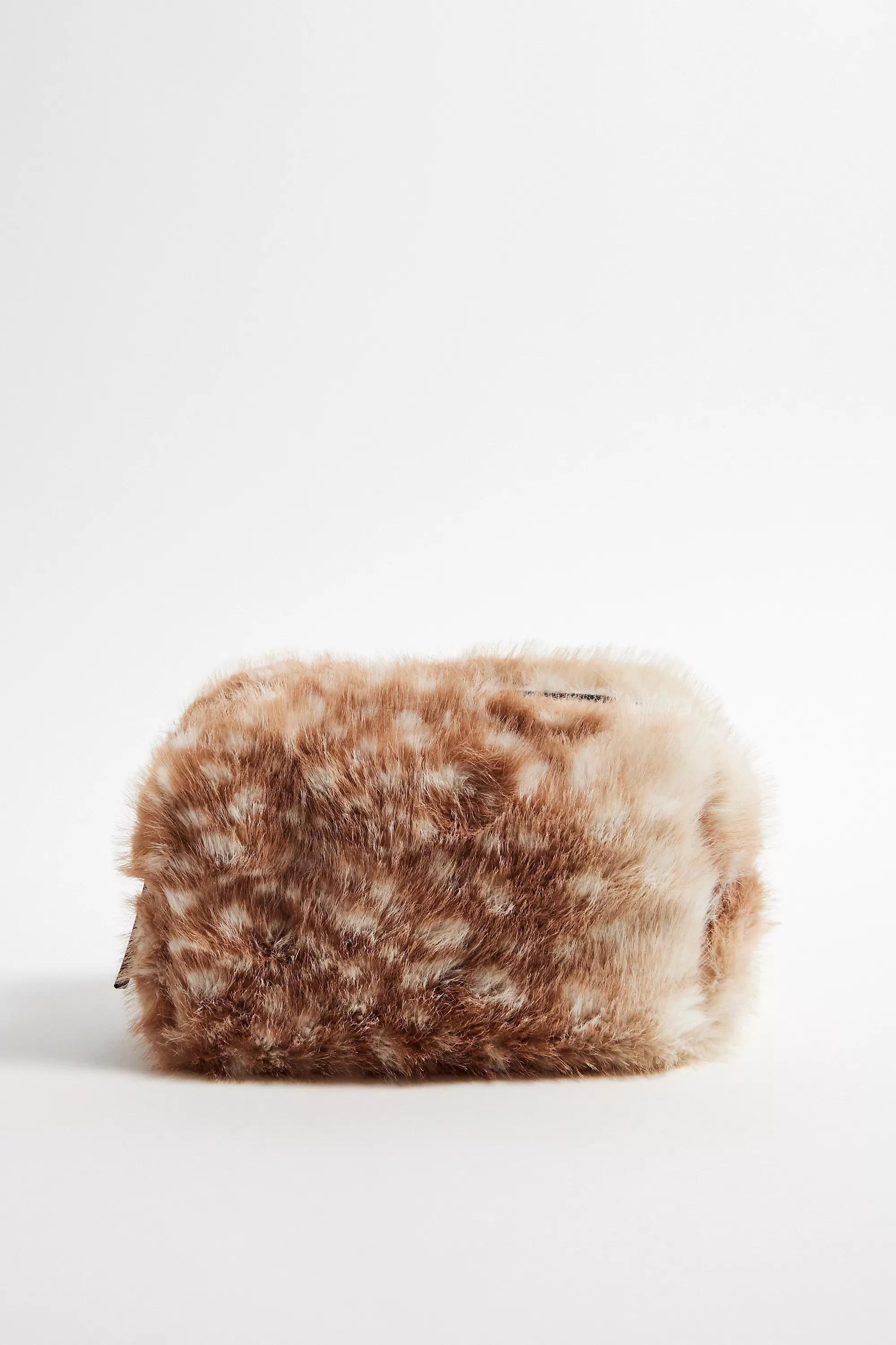 Beige Dalmation Fur Makeup Bag, NEUTR, large image number 0