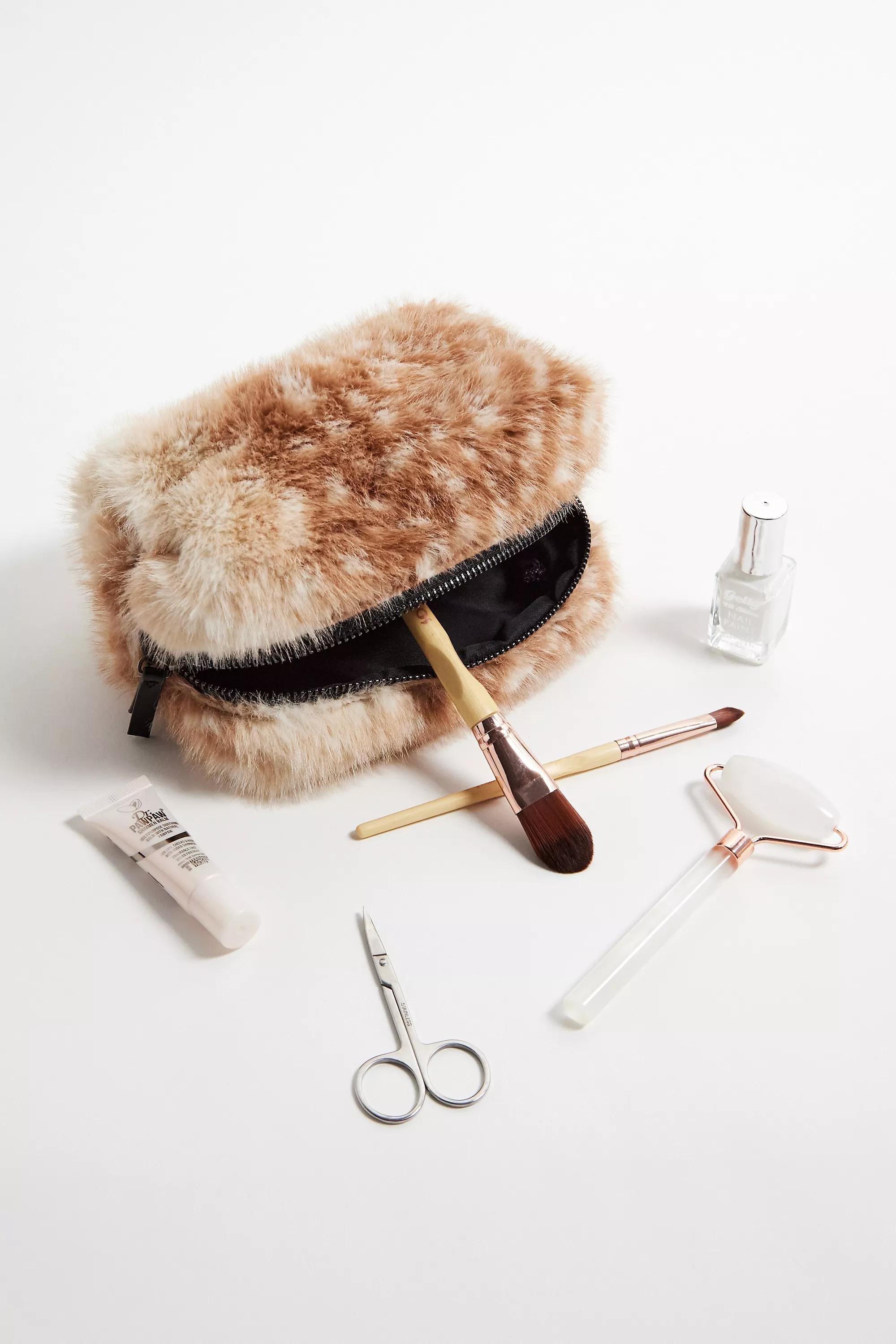 Beige Dalmation Fur Makeup Bag, NEUTR, large image number 1