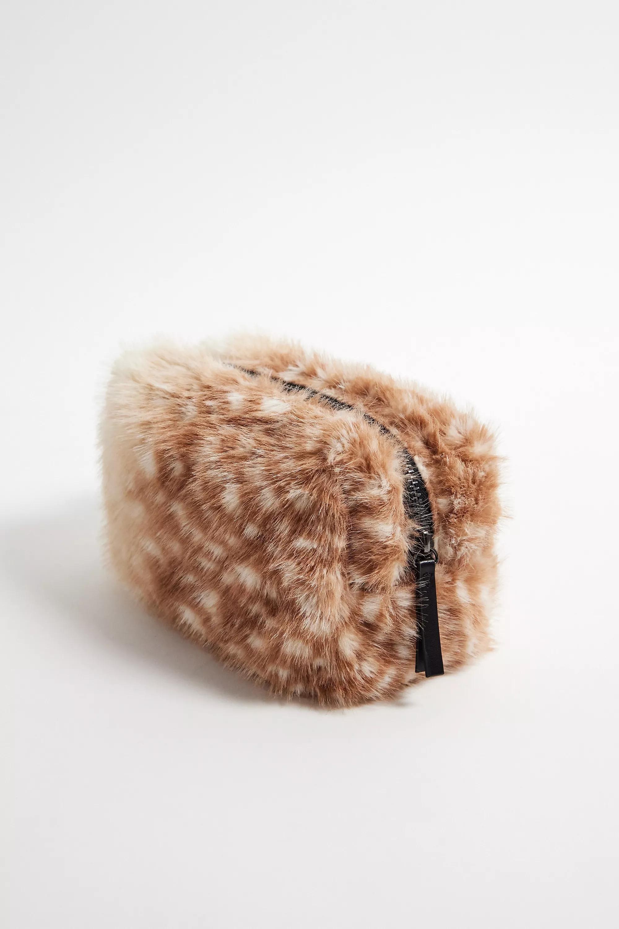 Beige Dalmation Fur Makeup Bag, NEUTR, large image number 3