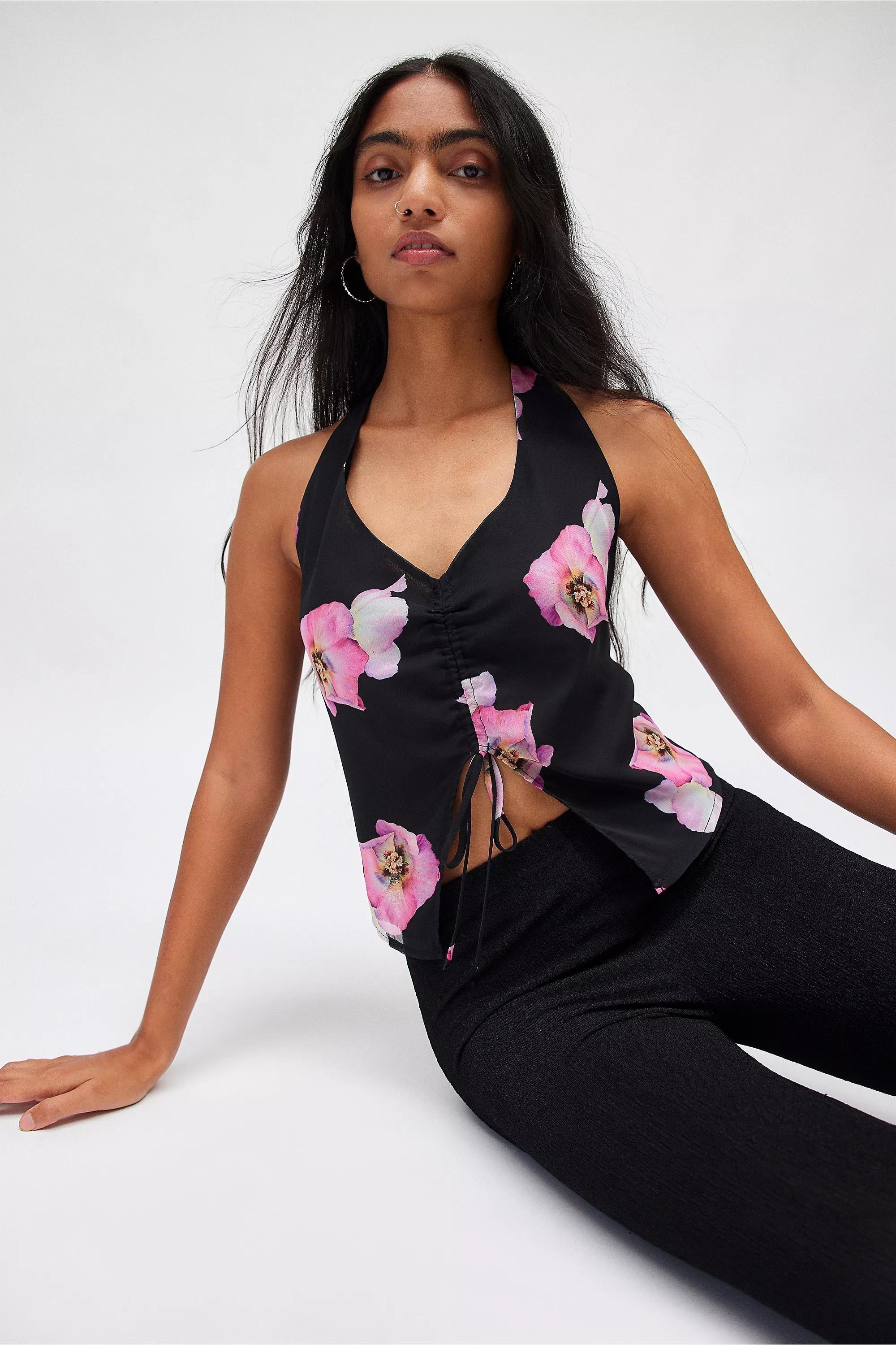 Black Motif Silence + Noise Adriana Ruched Halter Top, , large image number 0