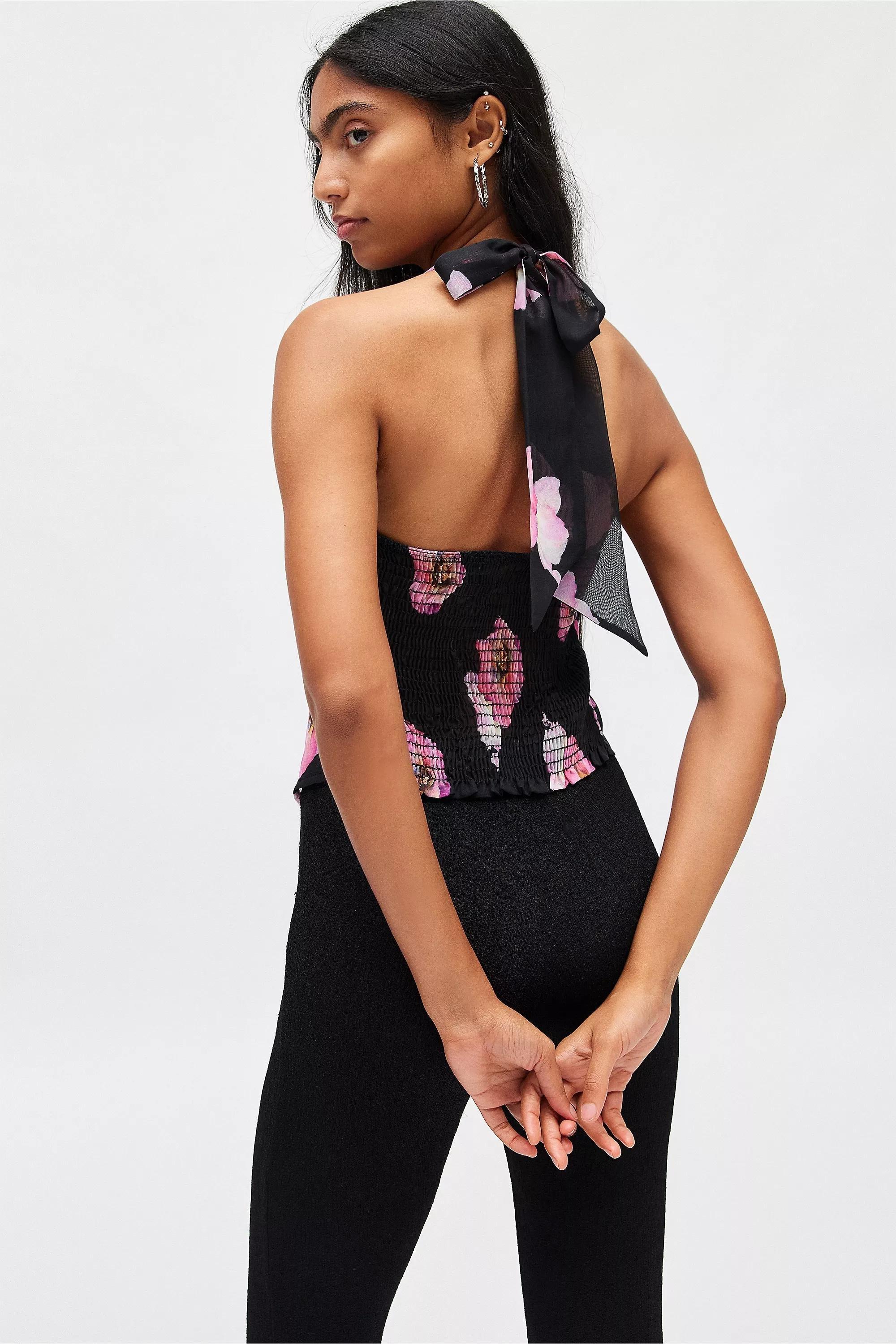 Black Motif Silence + Noise Adriana Ruched Halter Top, , large image number 1