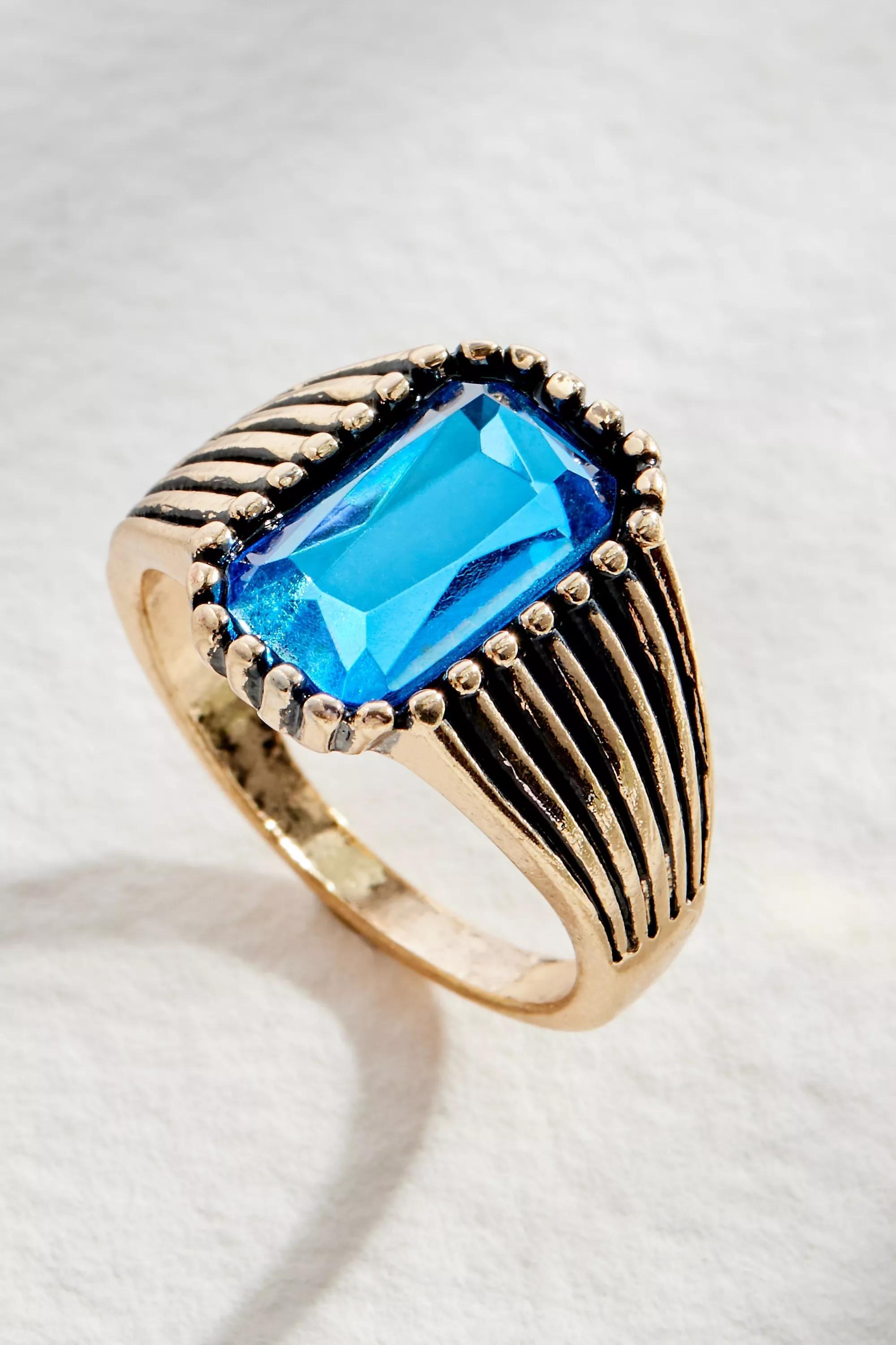 Gold Silence + Noise Blue Gem Ring, , large image number 0