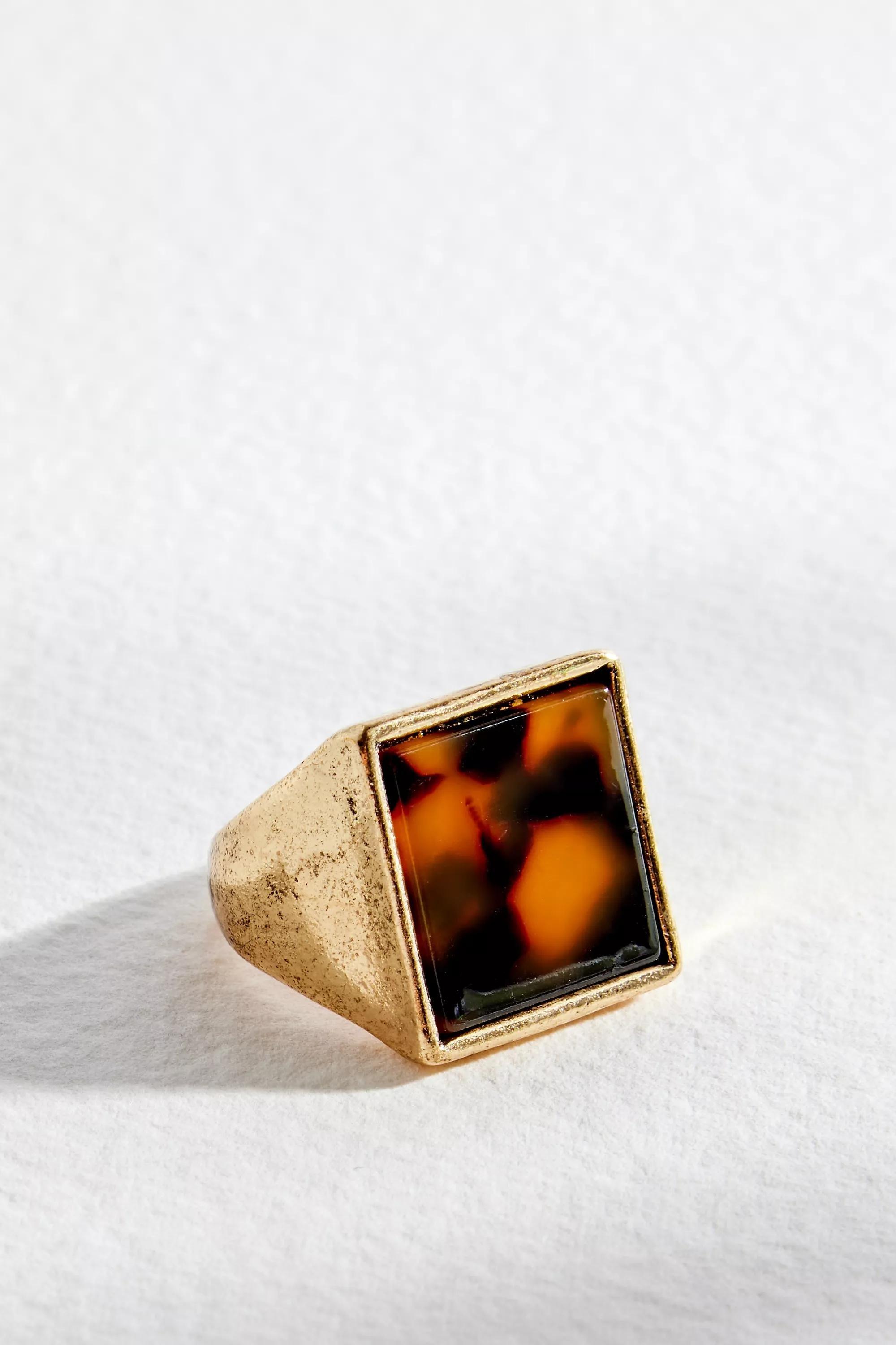 Gold Silence + Noise Leopard Print Square Ring, , large image number 0