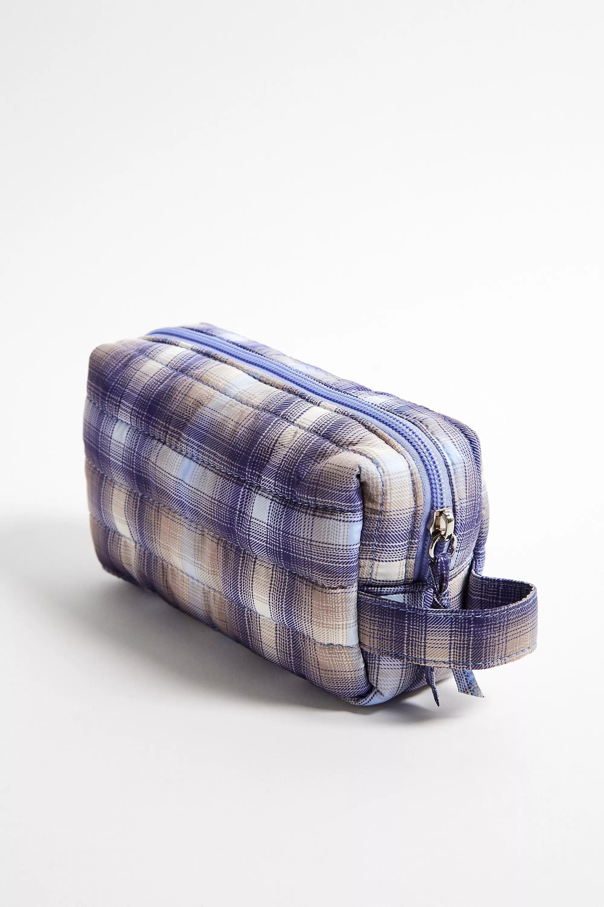 Blue Quilted Check Makeup Bag, BLUE, large image number 2