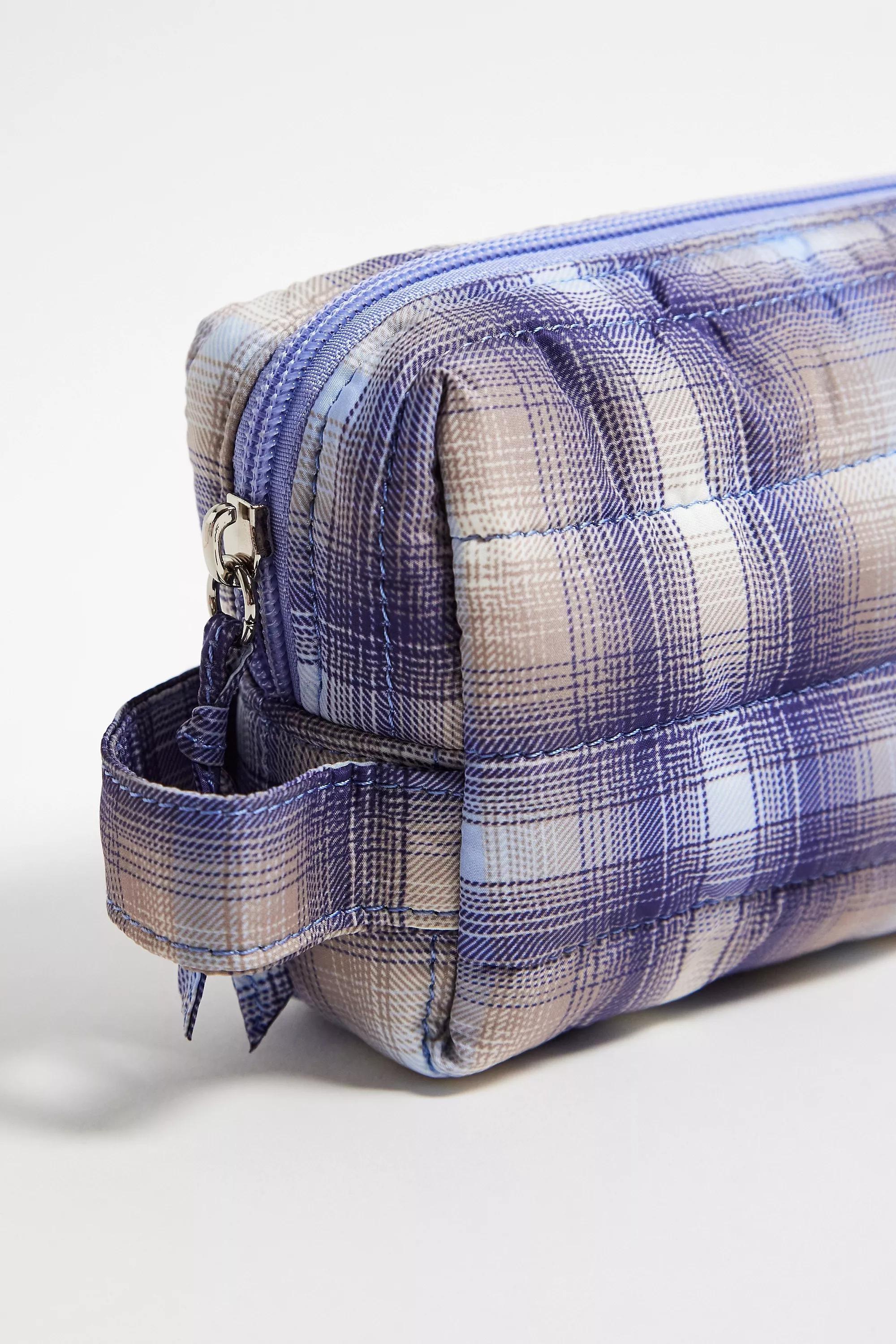 Blue Quilted Check Makeup Bag, BLUE, large image number 3