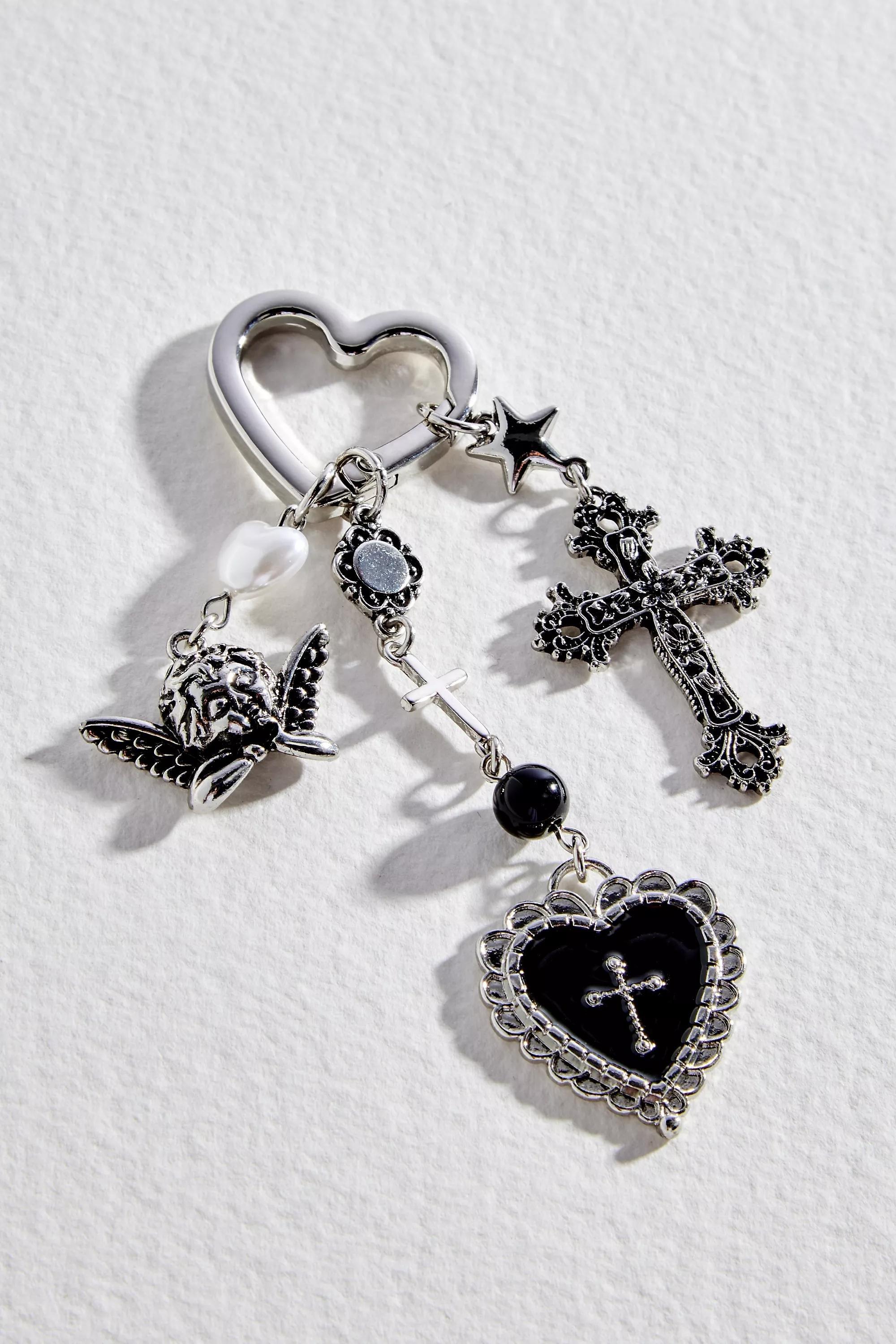 Silver Uo Cross Charm Keyring, SLVR, large image number 0