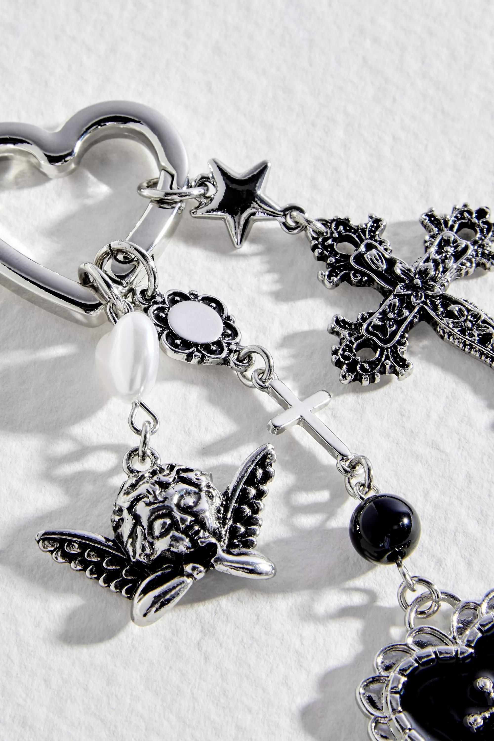 Silver Uo Cross Charm Keyring, SLVR, large image number 1