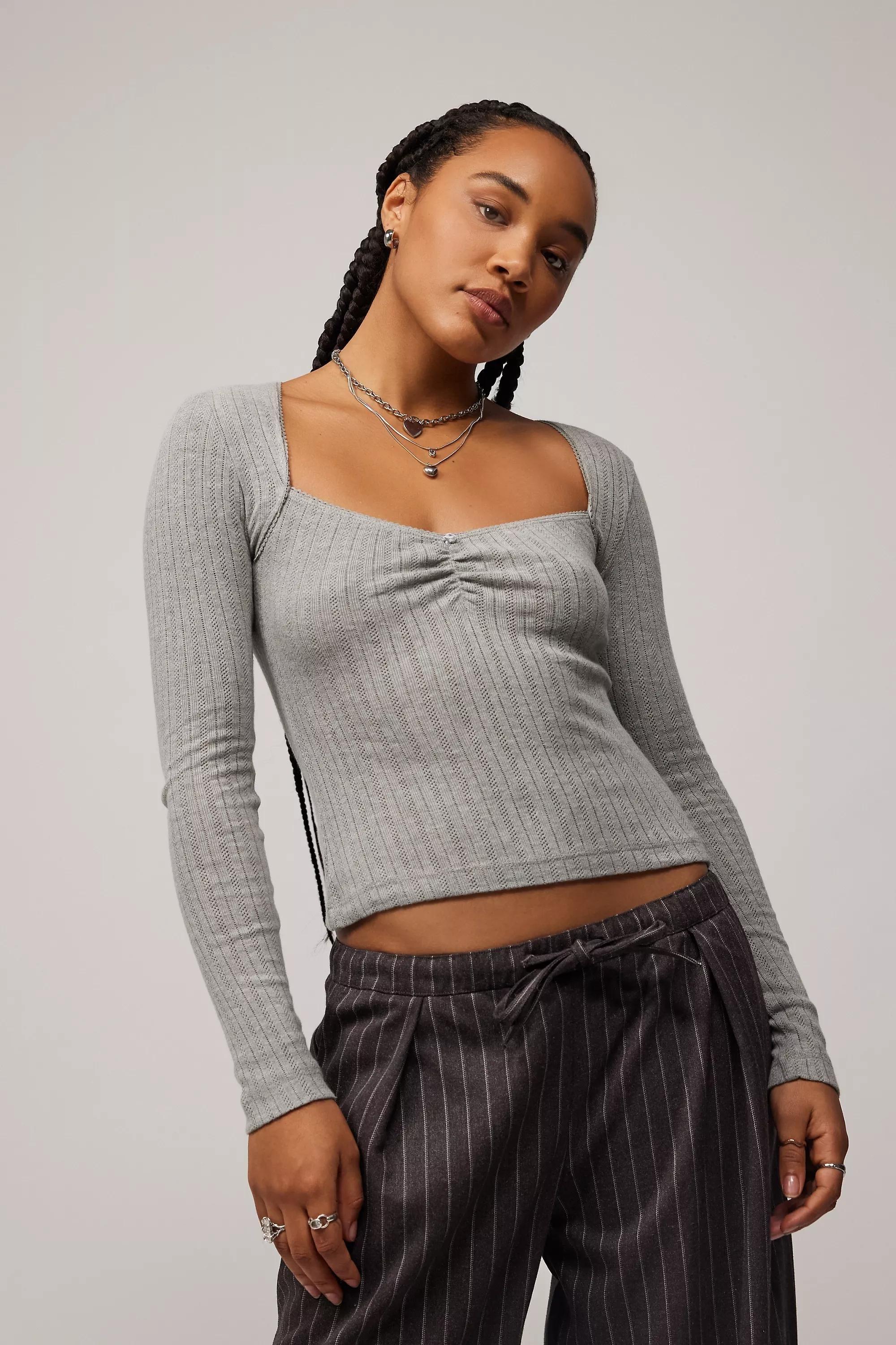 Grey Kimchi Blue Casey Pointelle Top, , large image number 1