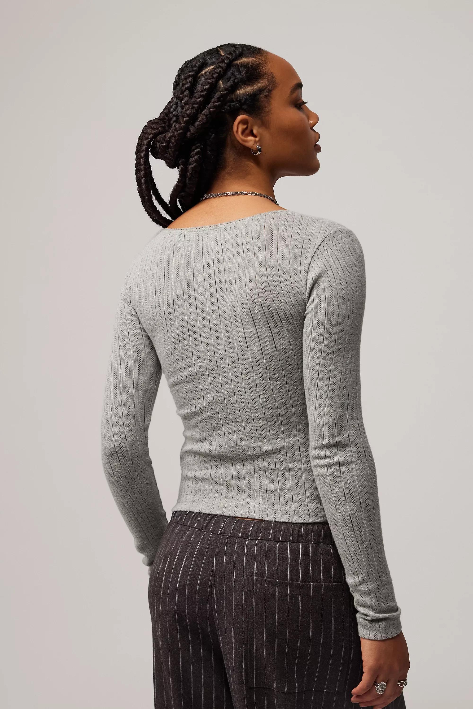 Grey Kimchi Blue Casey Pointelle Top, , large image number 3