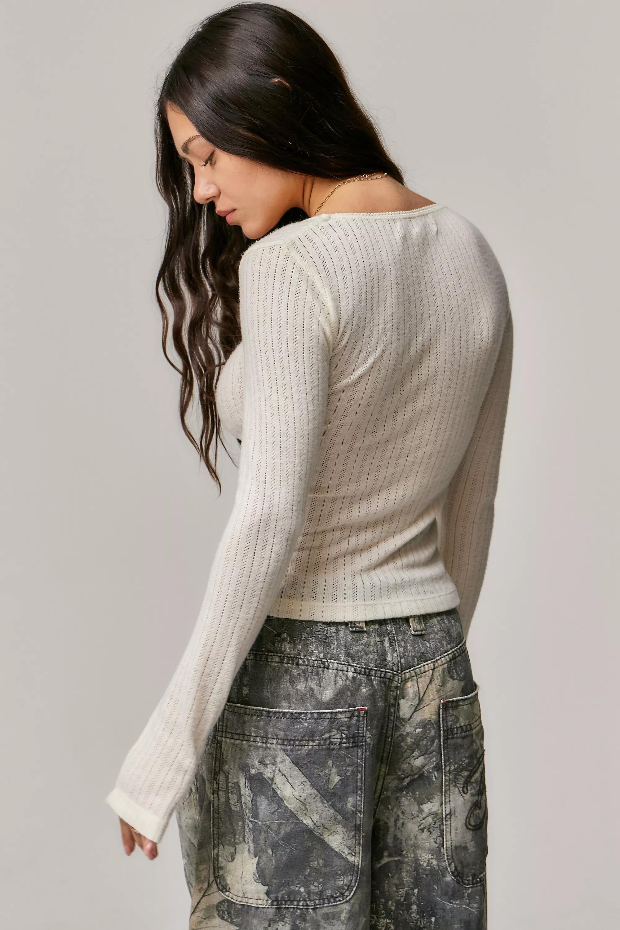 Creme Kimchi Blue Pointelle Top, , large image number 3