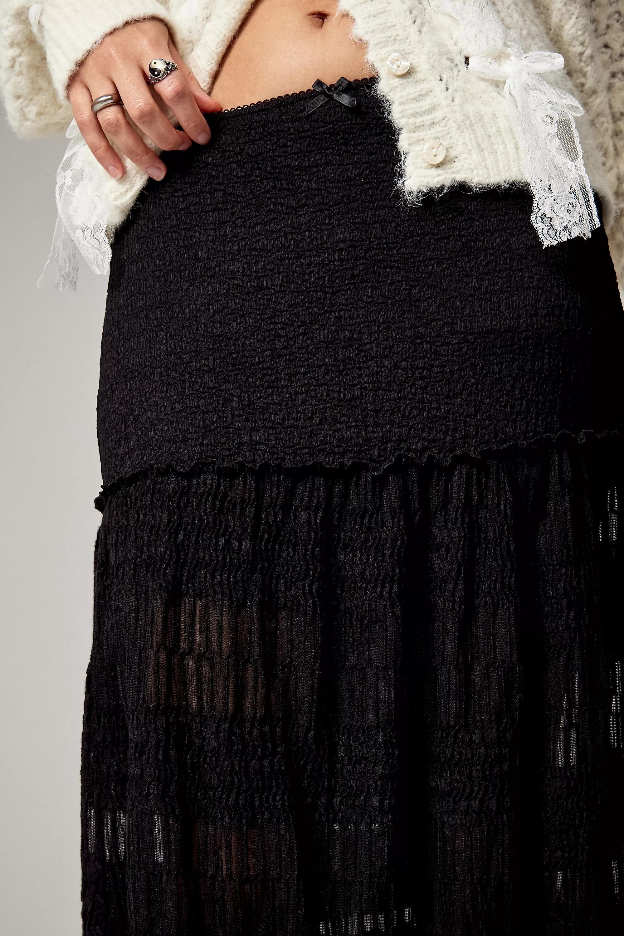 Black Uo Bella Textured Prairie Maxi Skirt, , large image number 2