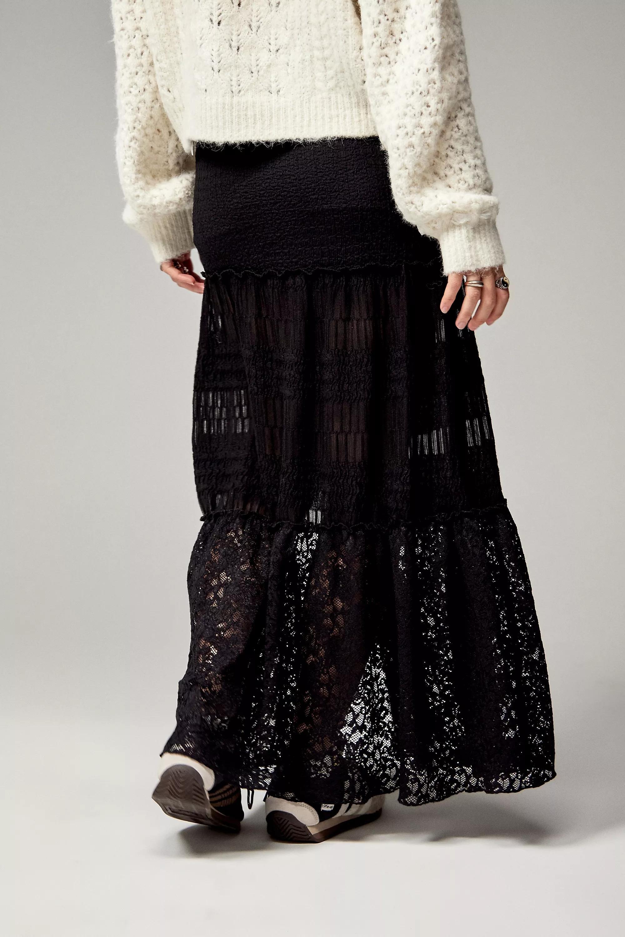 Black Uo Bella Textured Prairie Maxi Skirt, , large image number 3