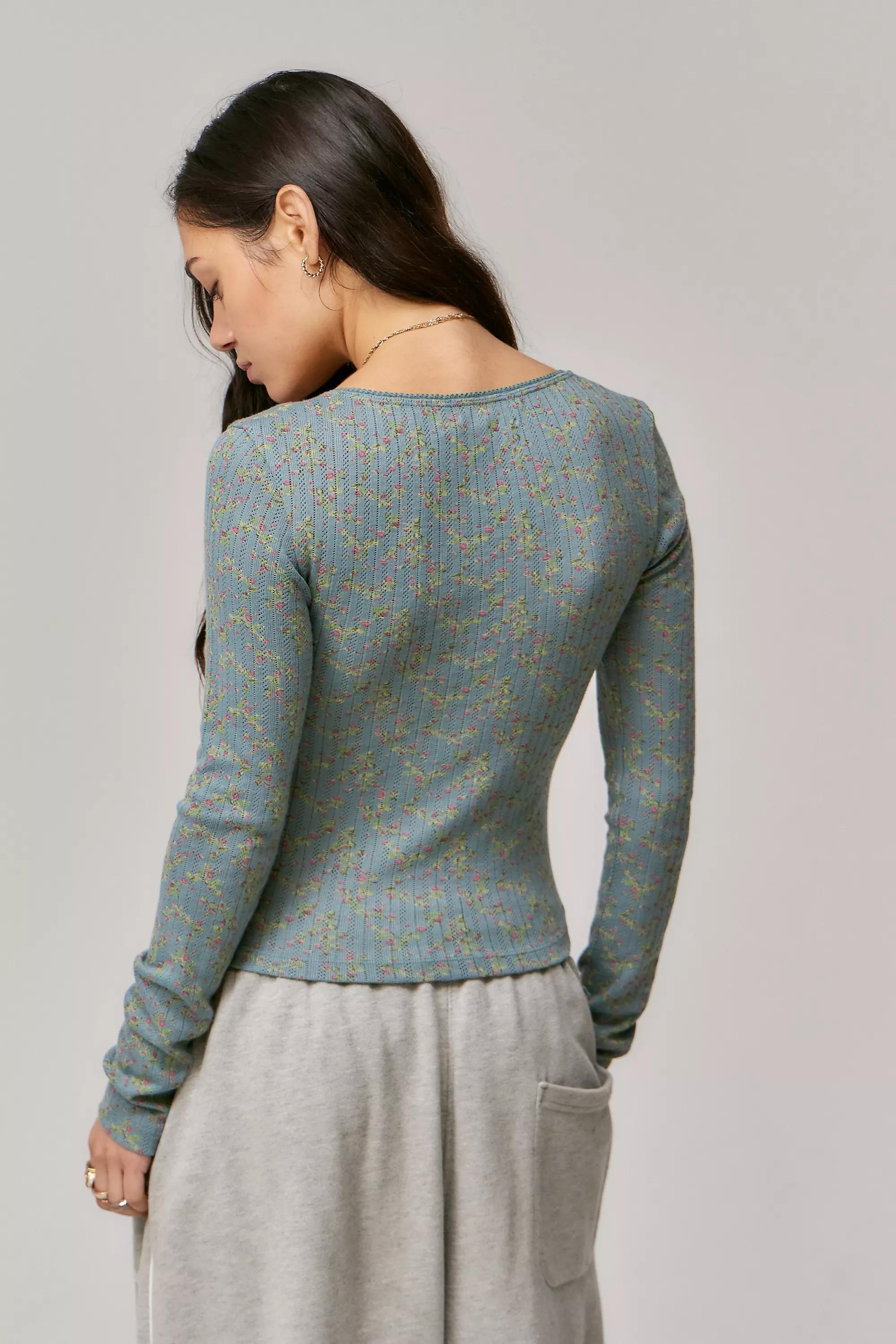Multicolour Kimchi Blue Casey Floral Print Pointelle Top, , large image number 2