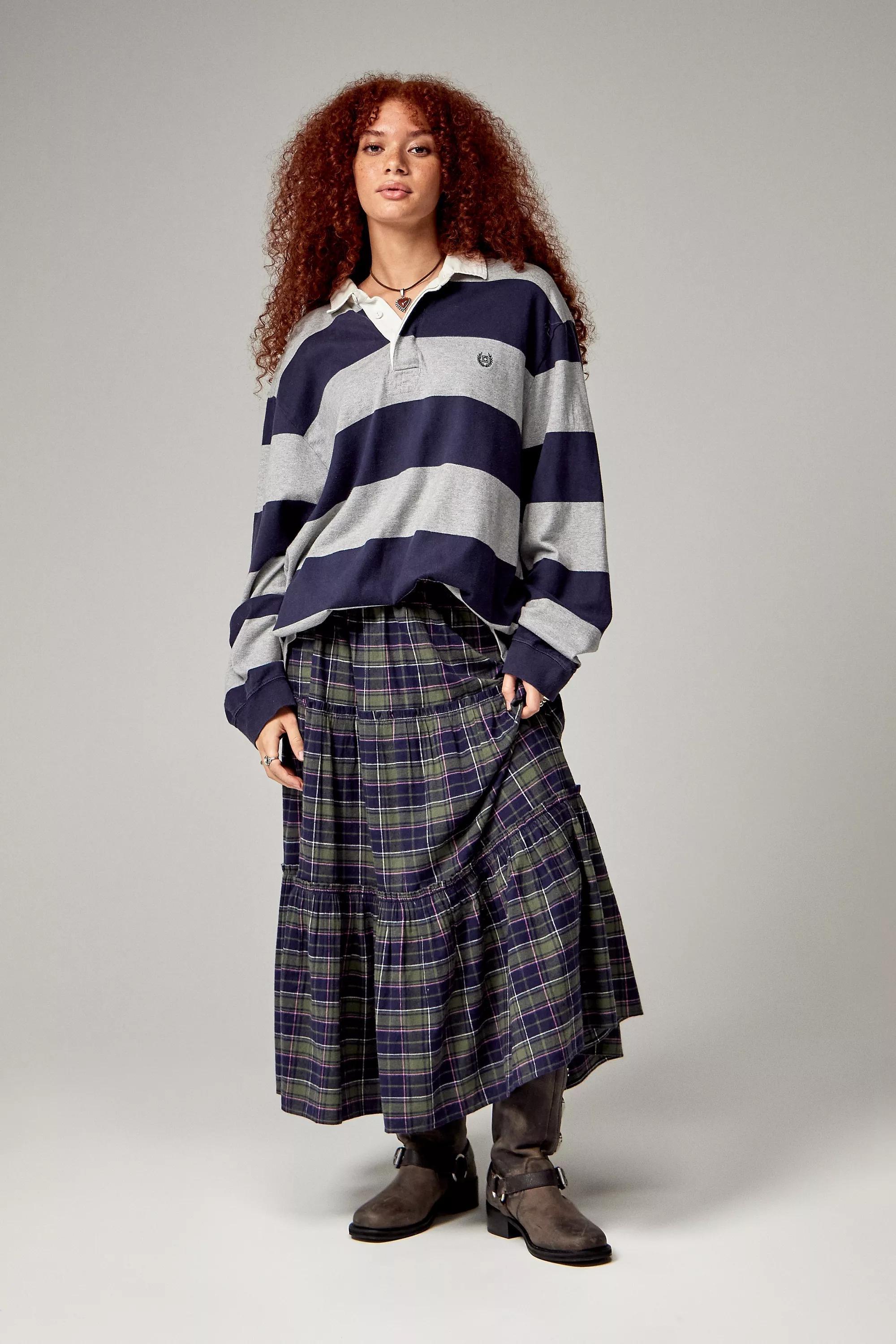 Uo Celia Check Tiered Maxi Skirt, , large image number 0
