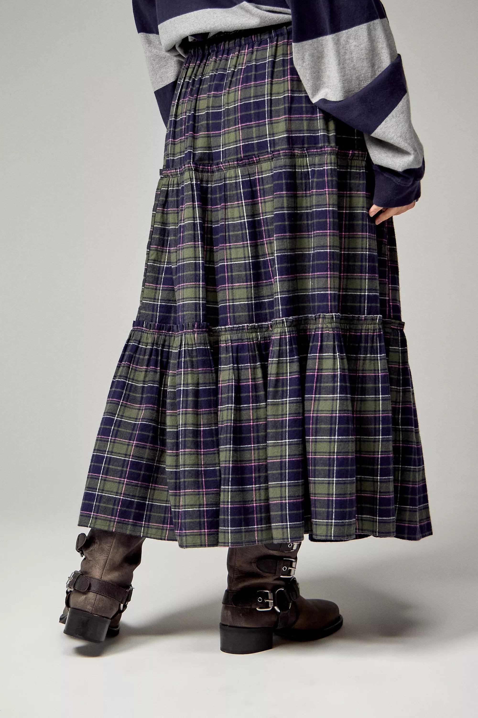 Uo Celia Check Tiered Maxi Skirt, , large image number 2