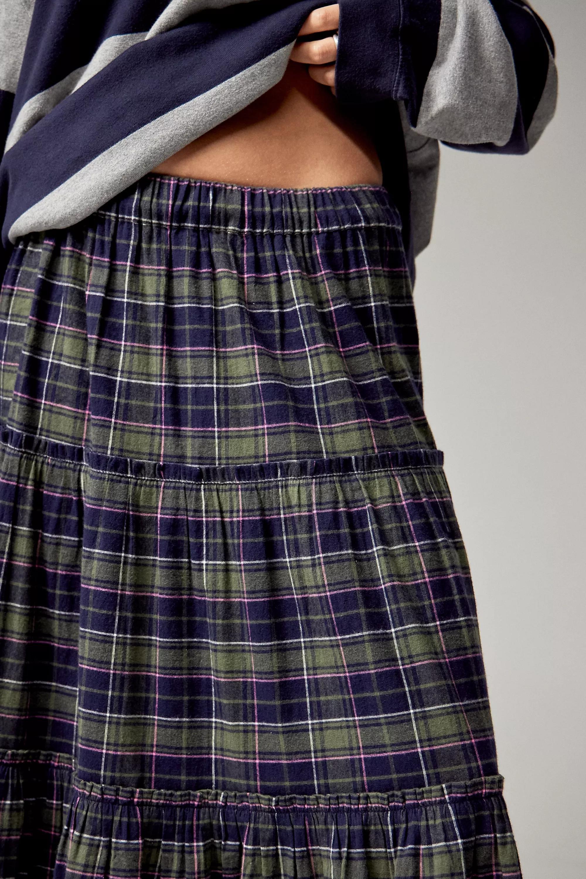 Uo Celia Check Tiered Maxi Skirt, , large image number 3