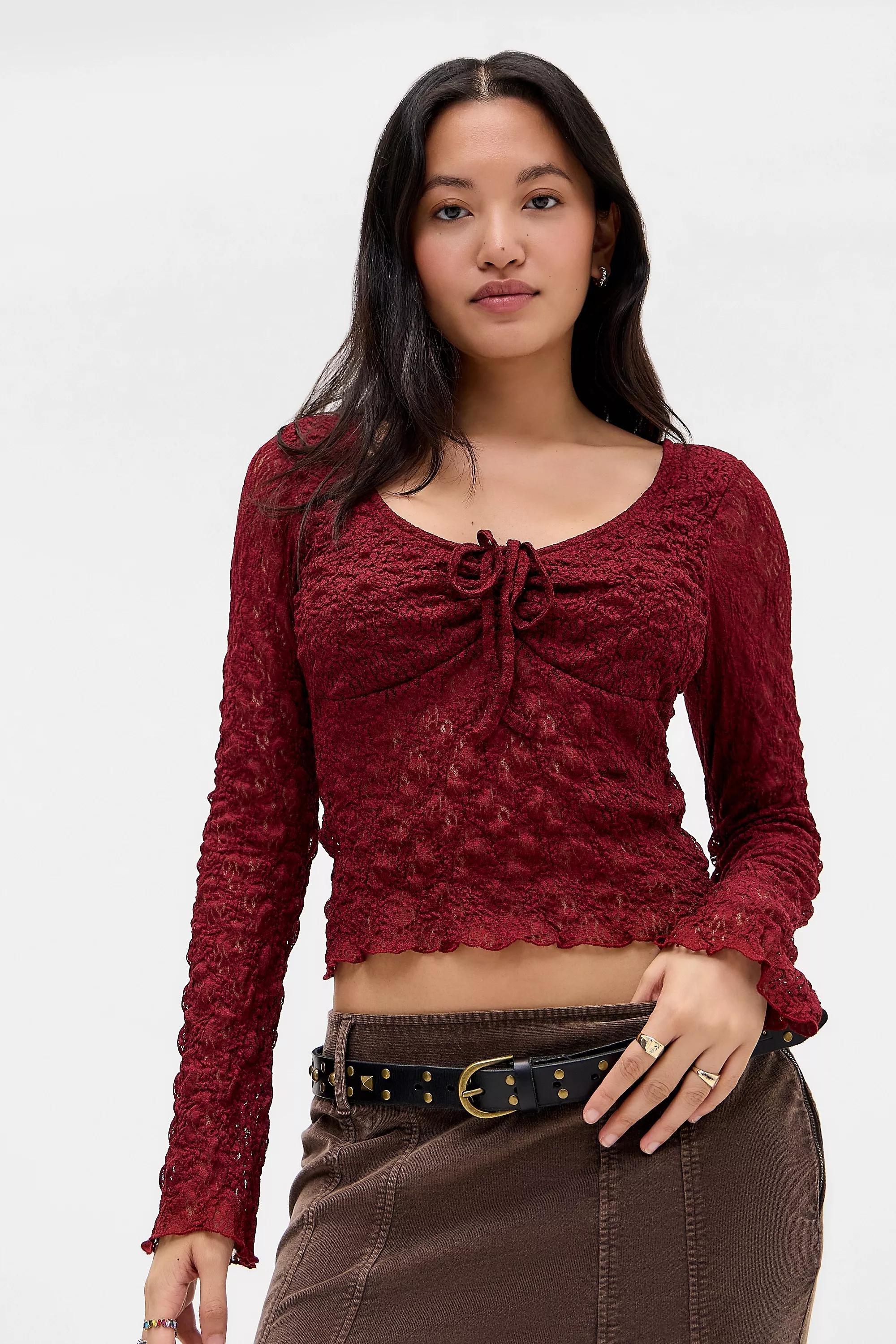 Red Kimchi Blue Quinn Lace Top, WINE, medium