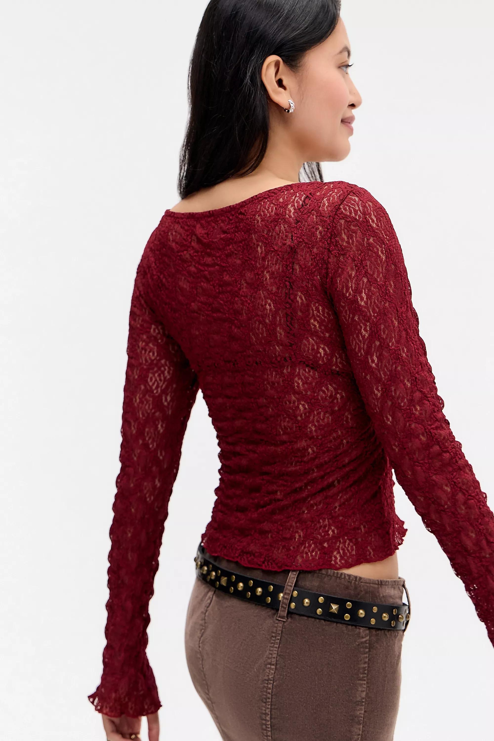 Red Kimchi Blue Quinn Lace Top, WINE, large image number 3