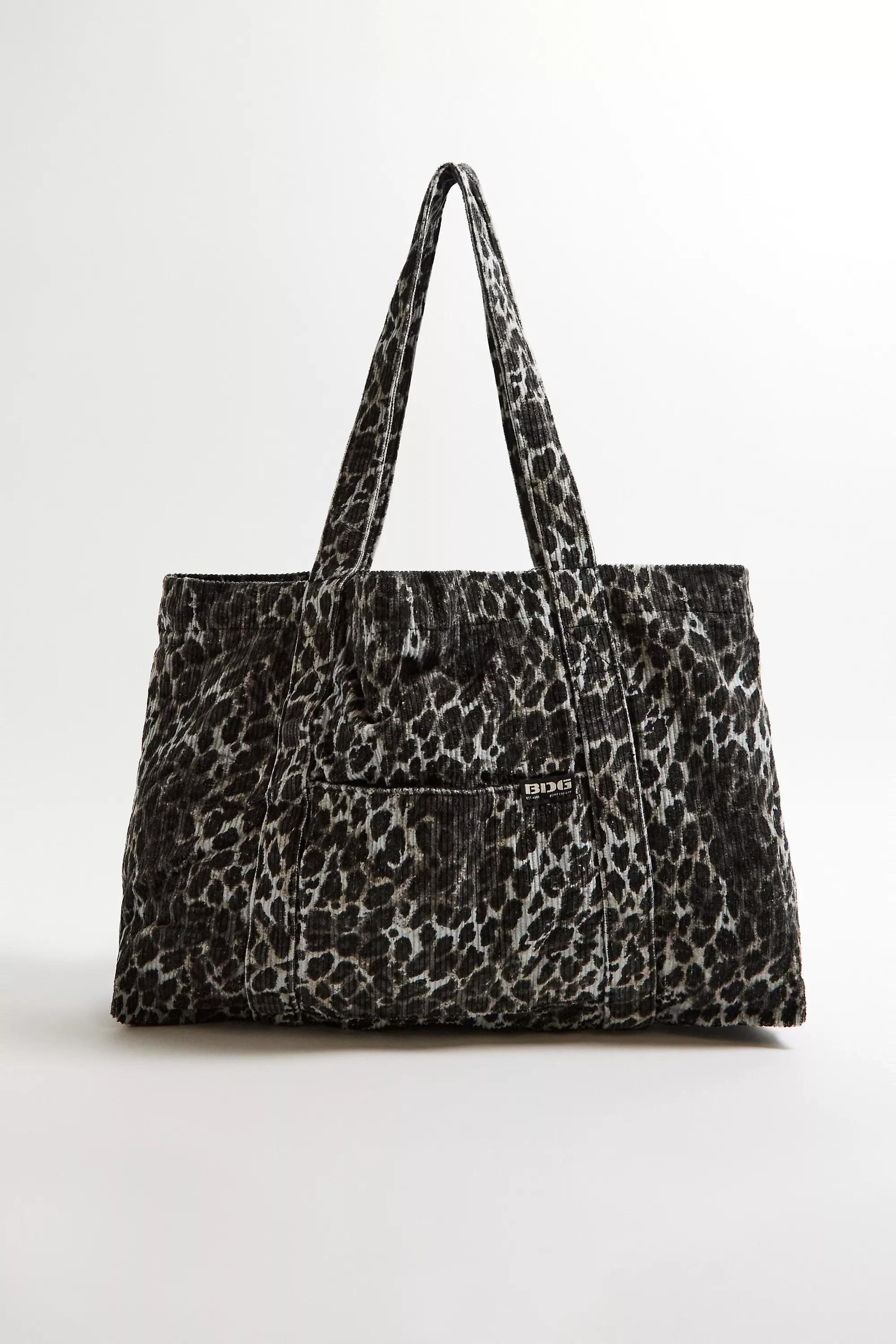 Grey Uo Leopard Pocket Corduroy Tote Bag, GREY, large image number 2