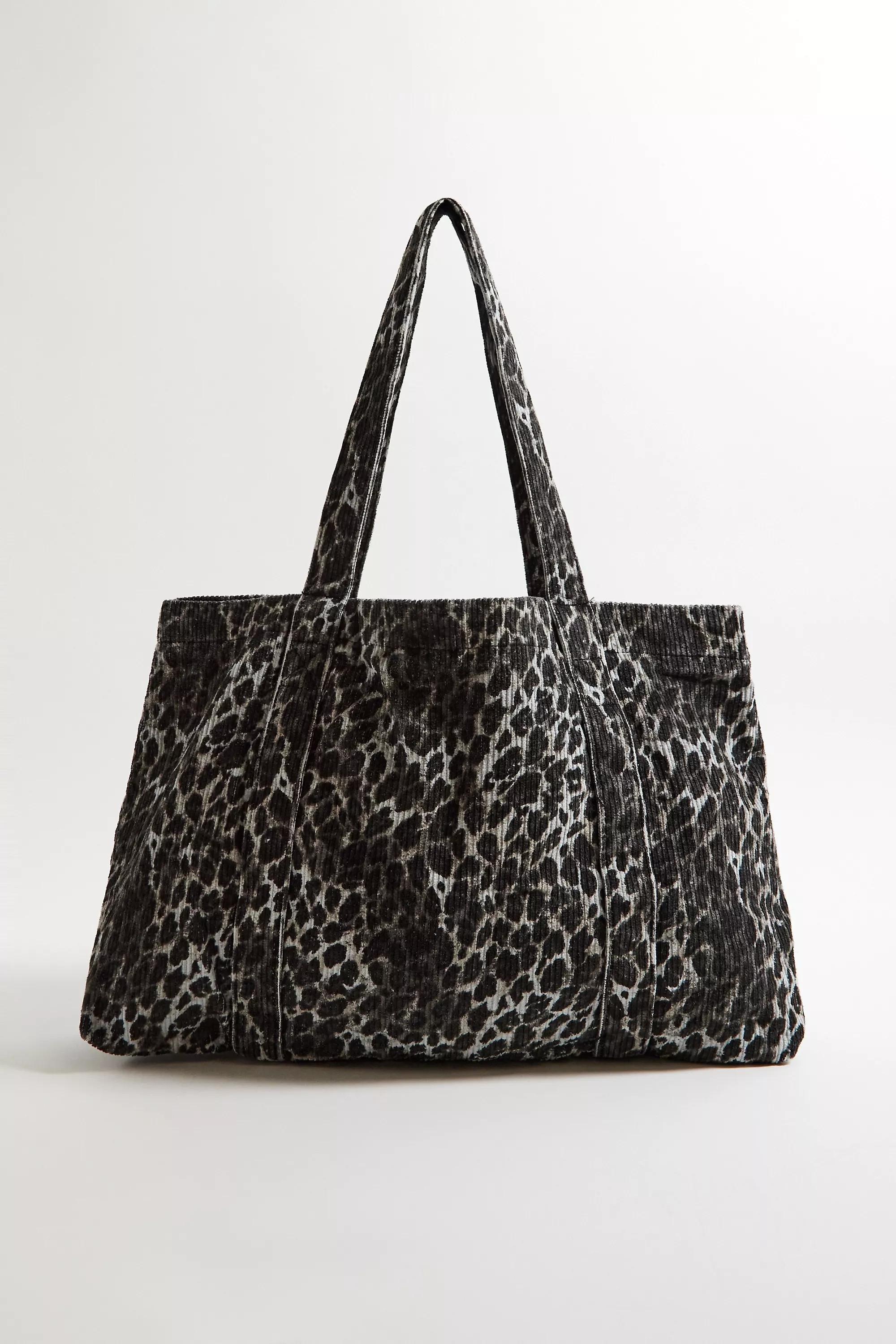Grey Uo Leopard Pocket Corduroy Tote Bag, GREY, large image number 3