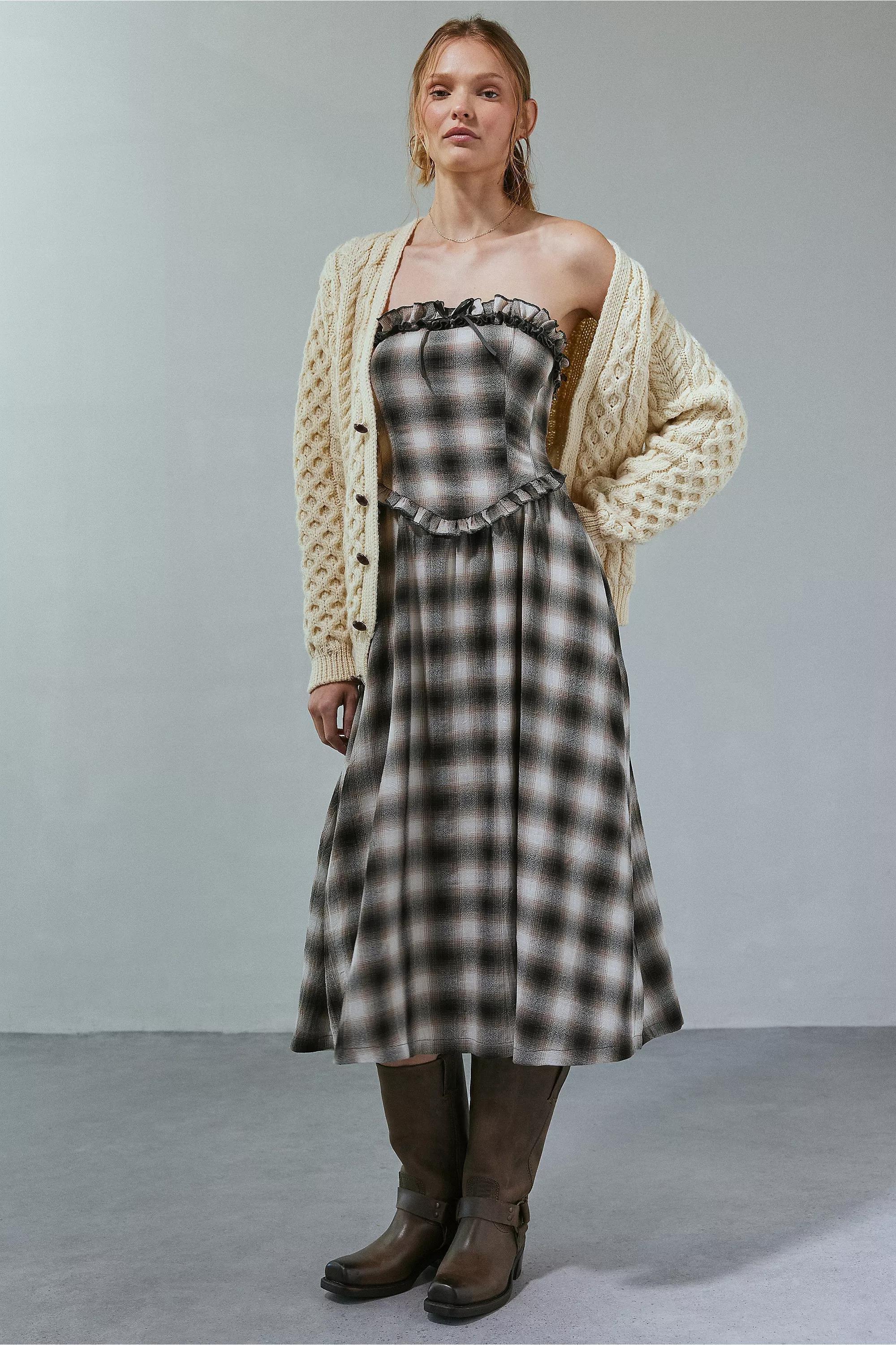 Brown Kimchi Blue Plaid Midi Dress, , large image number 0
