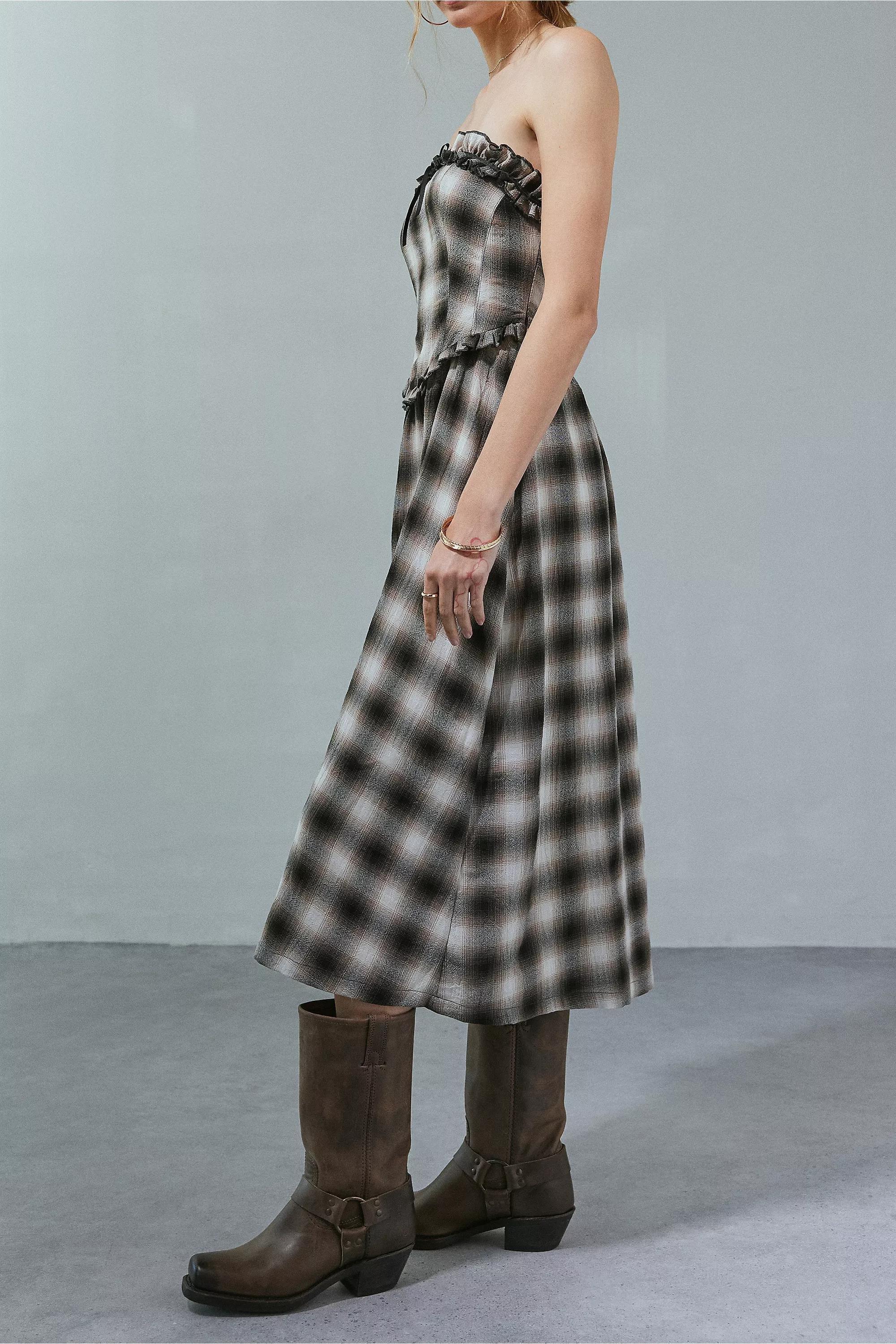 Brown Kimchi Blue Plaid Midi Dress, , large image number 1