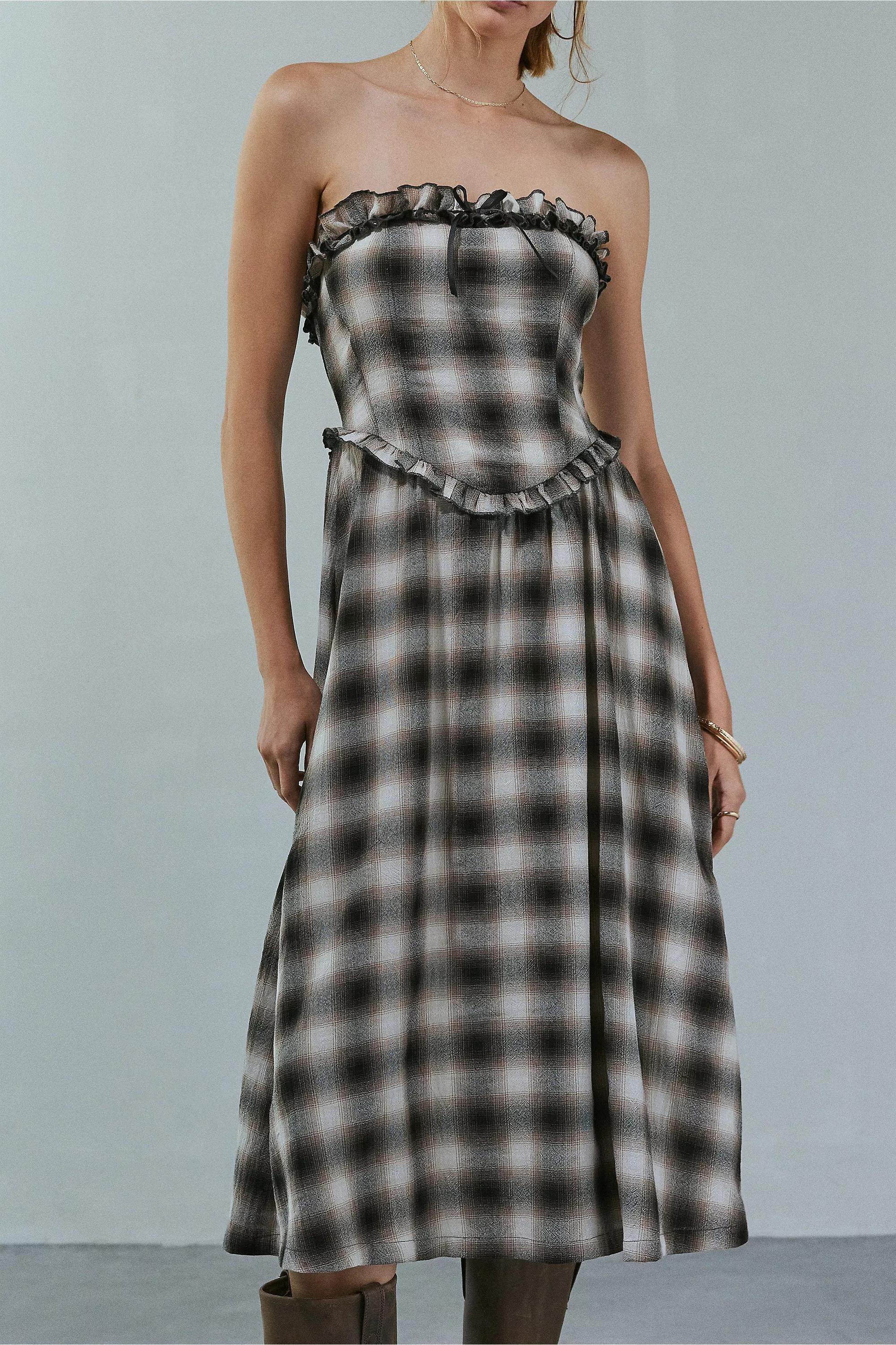 Brown Kimchi Blue Plaid Midi Dress, , large image number 3