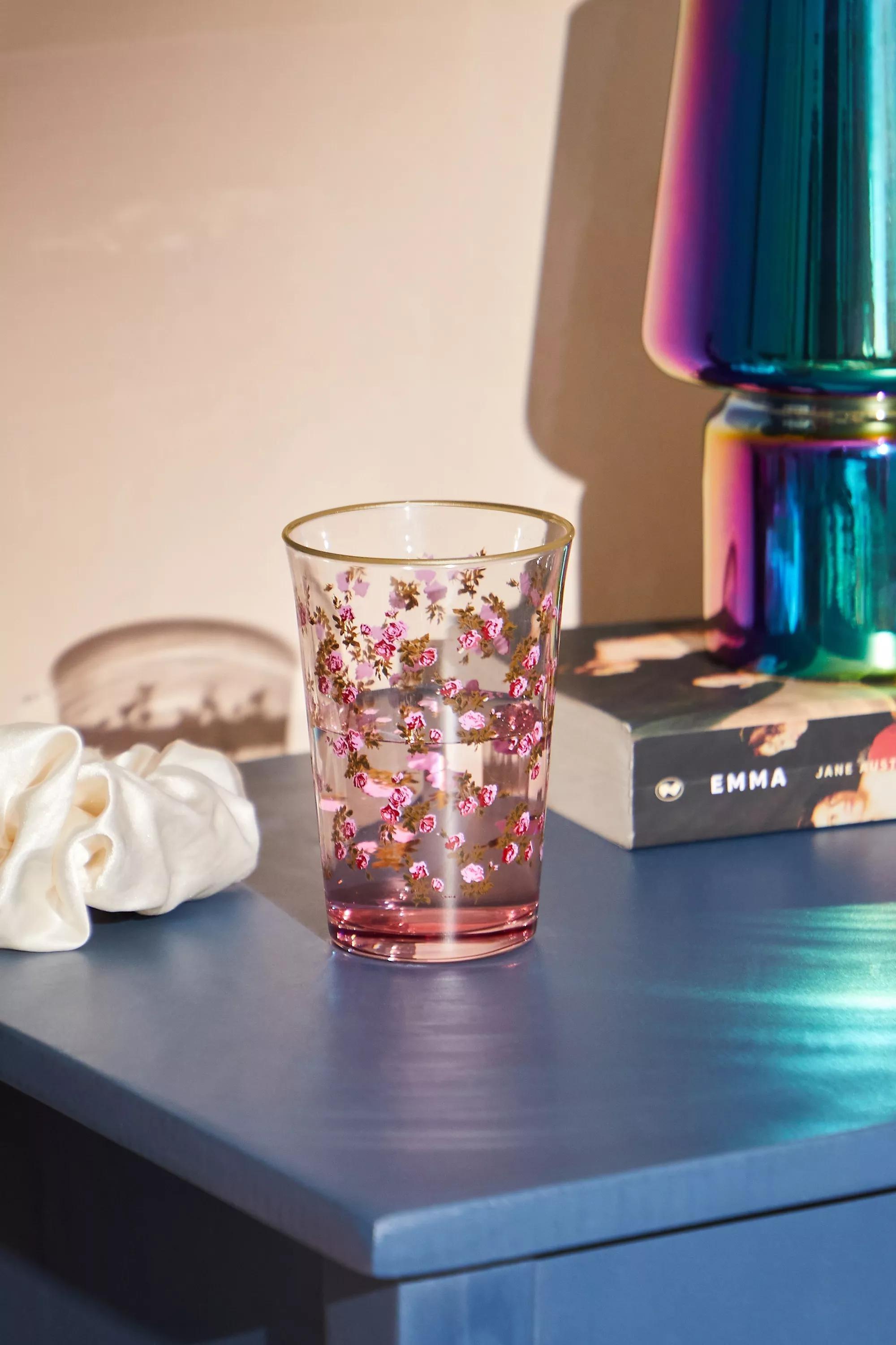 Pink Rose Glass Tumbler, PINK, large image number 0