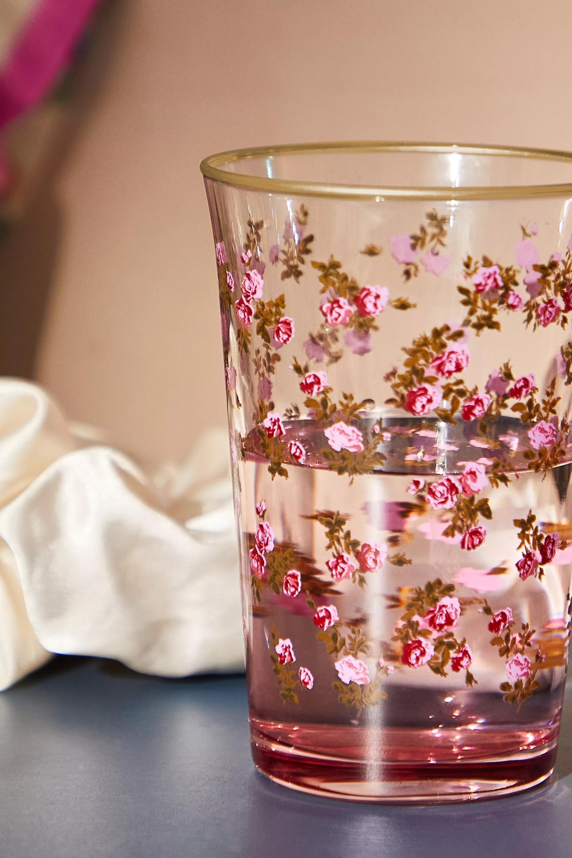 Pink Rose Glass Tumbler, PINK, large image number 1