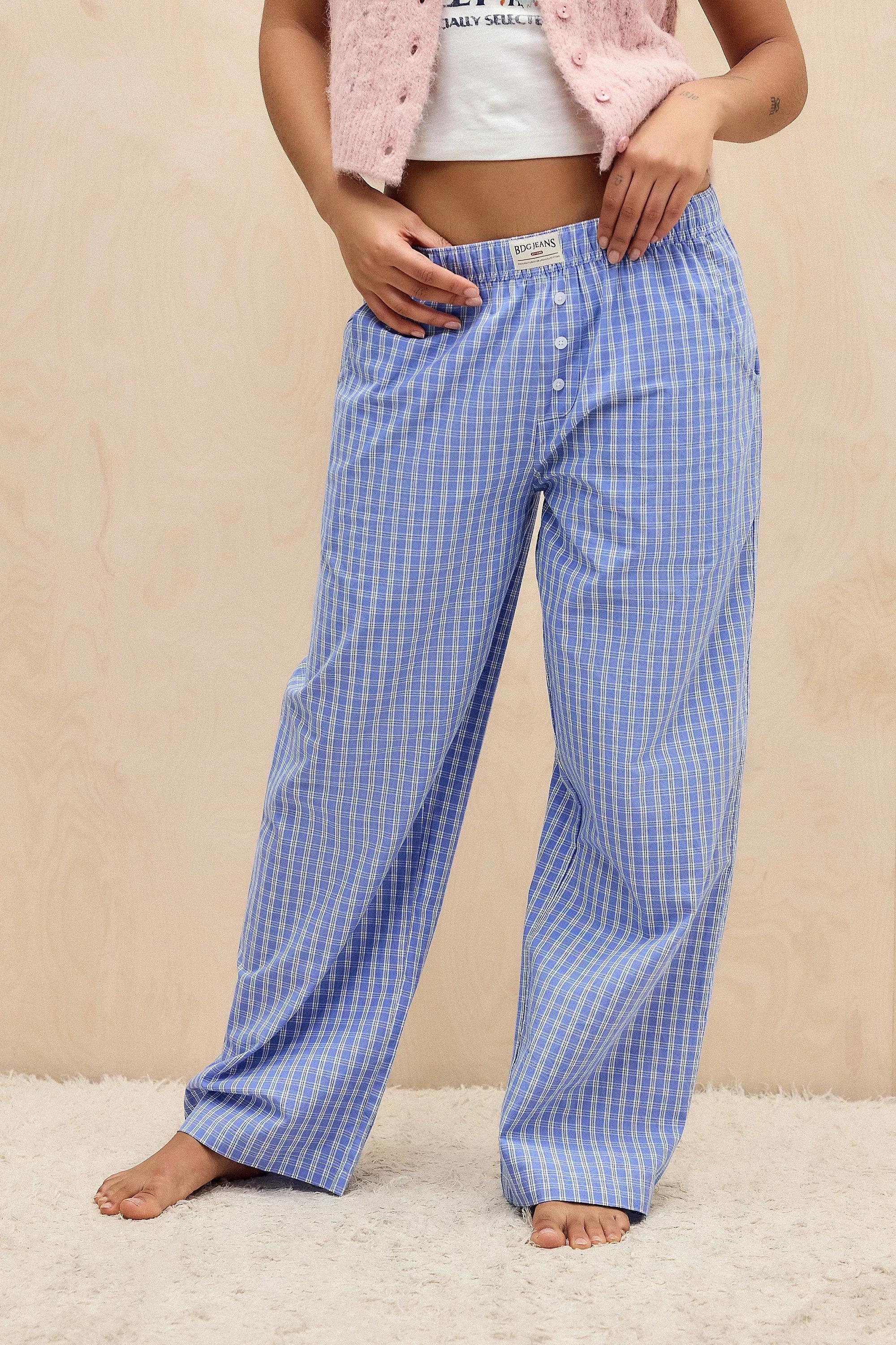 Blue Bdg Checked Straight Leg Trousers, , large image number 0