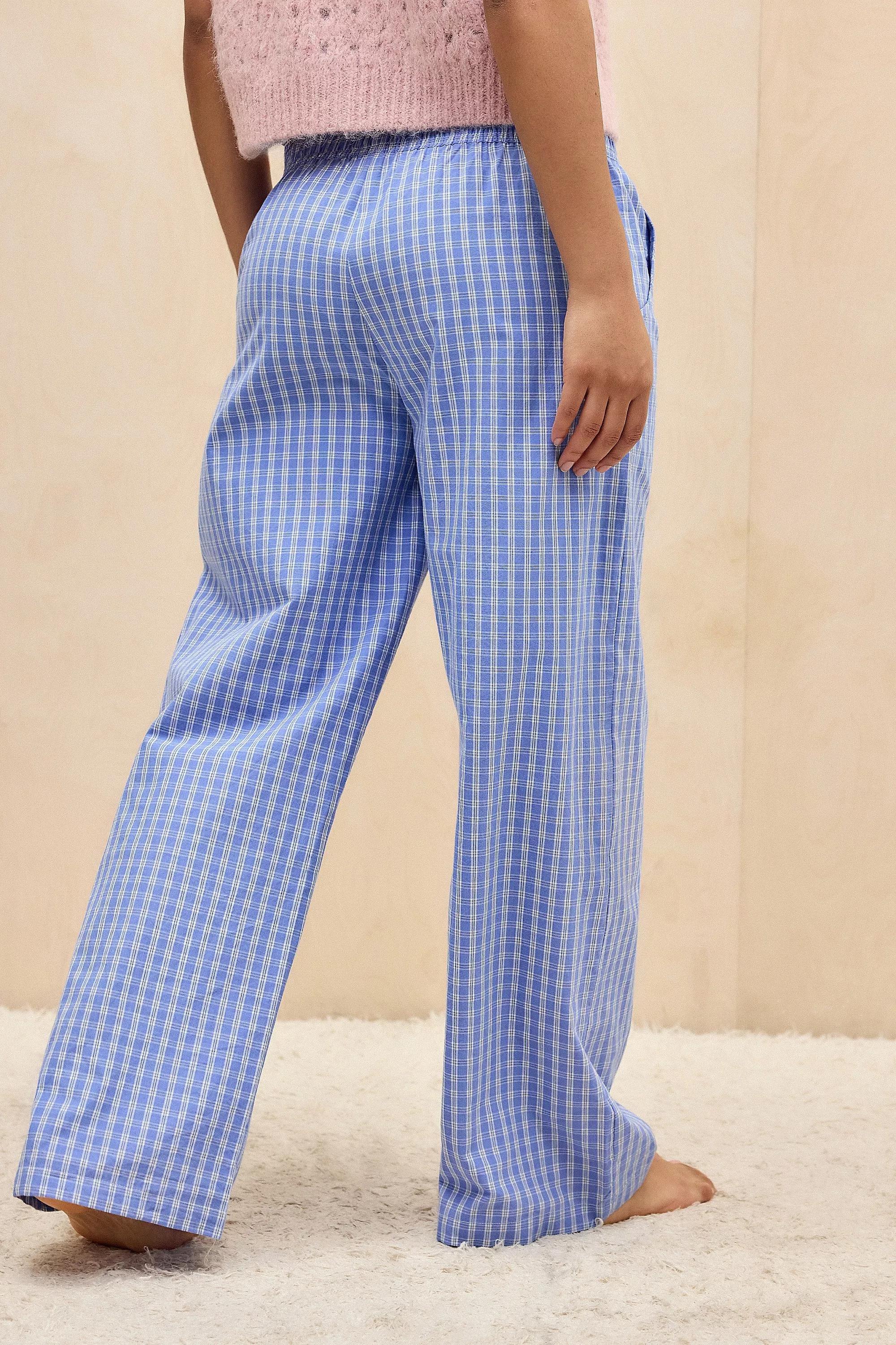 Blue Bdg Checked Straight Leg Trousers, , large image number 2
