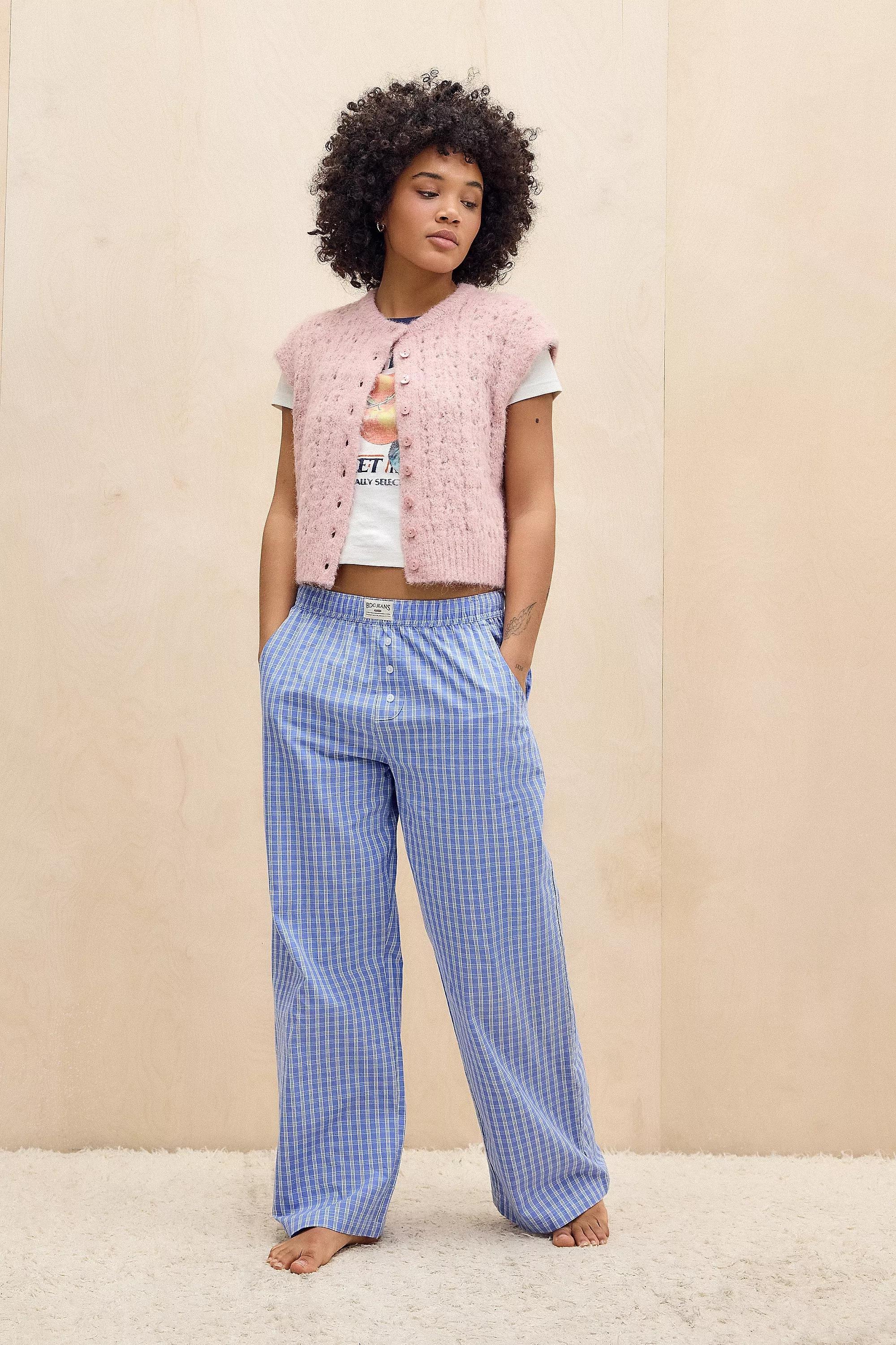 Blue Bdg Checked Straight Leg Trousers, , large image number 4