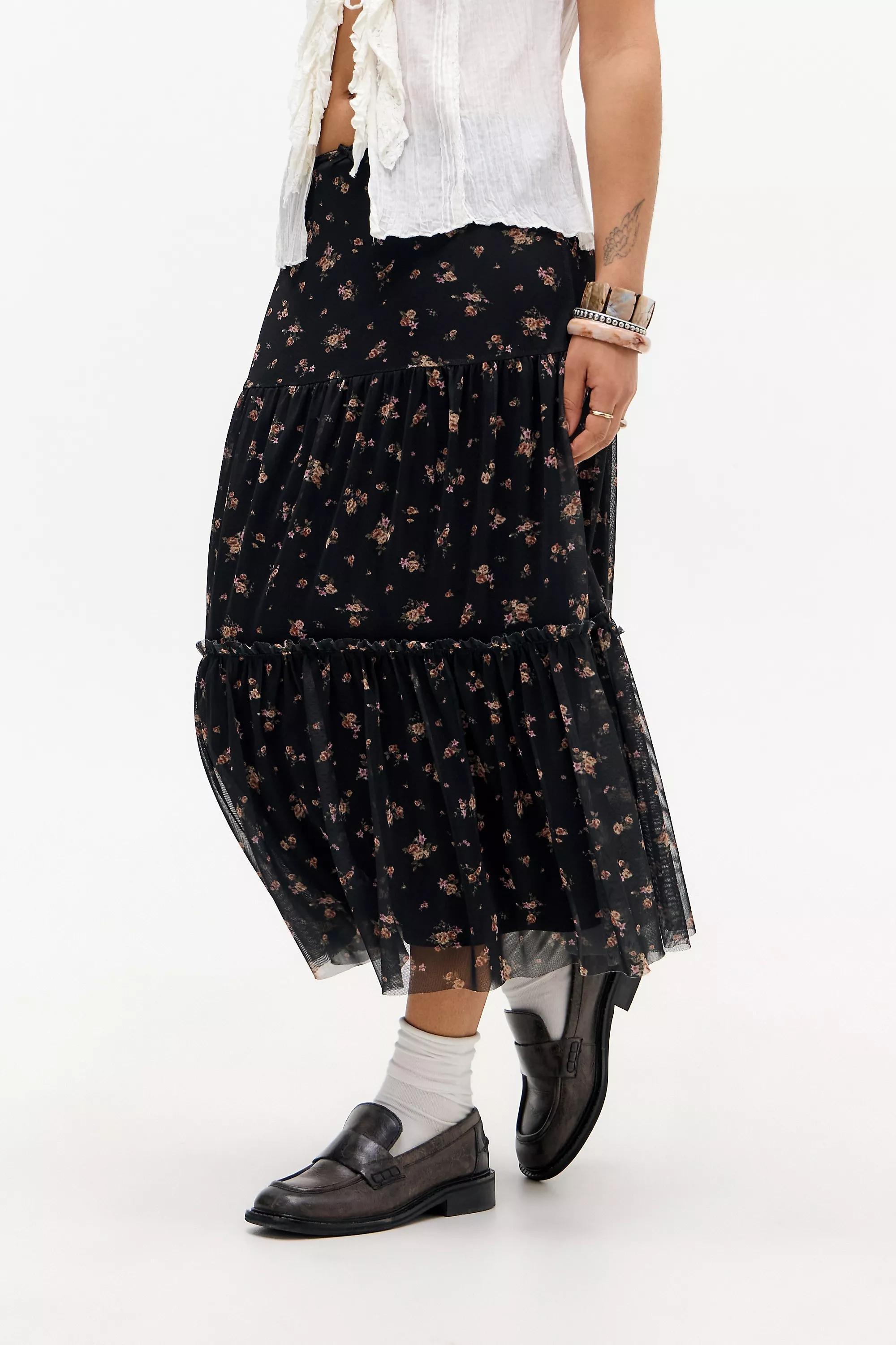 Black Kimchi Blue Mesh Maxi Skirt, , large image number 0