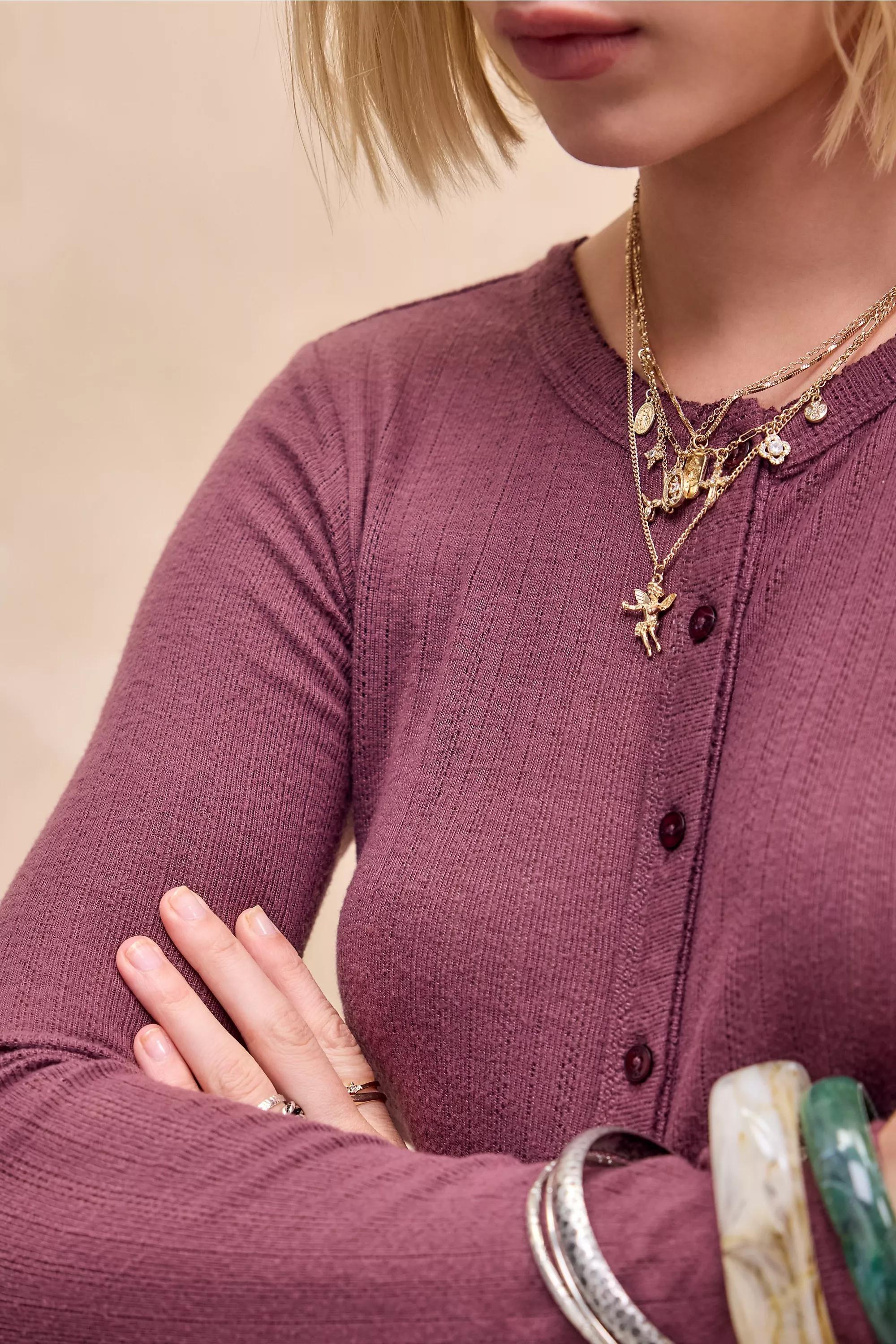 Brown Uo Love Thermal Pointelle Cardigan, CHOC, medium