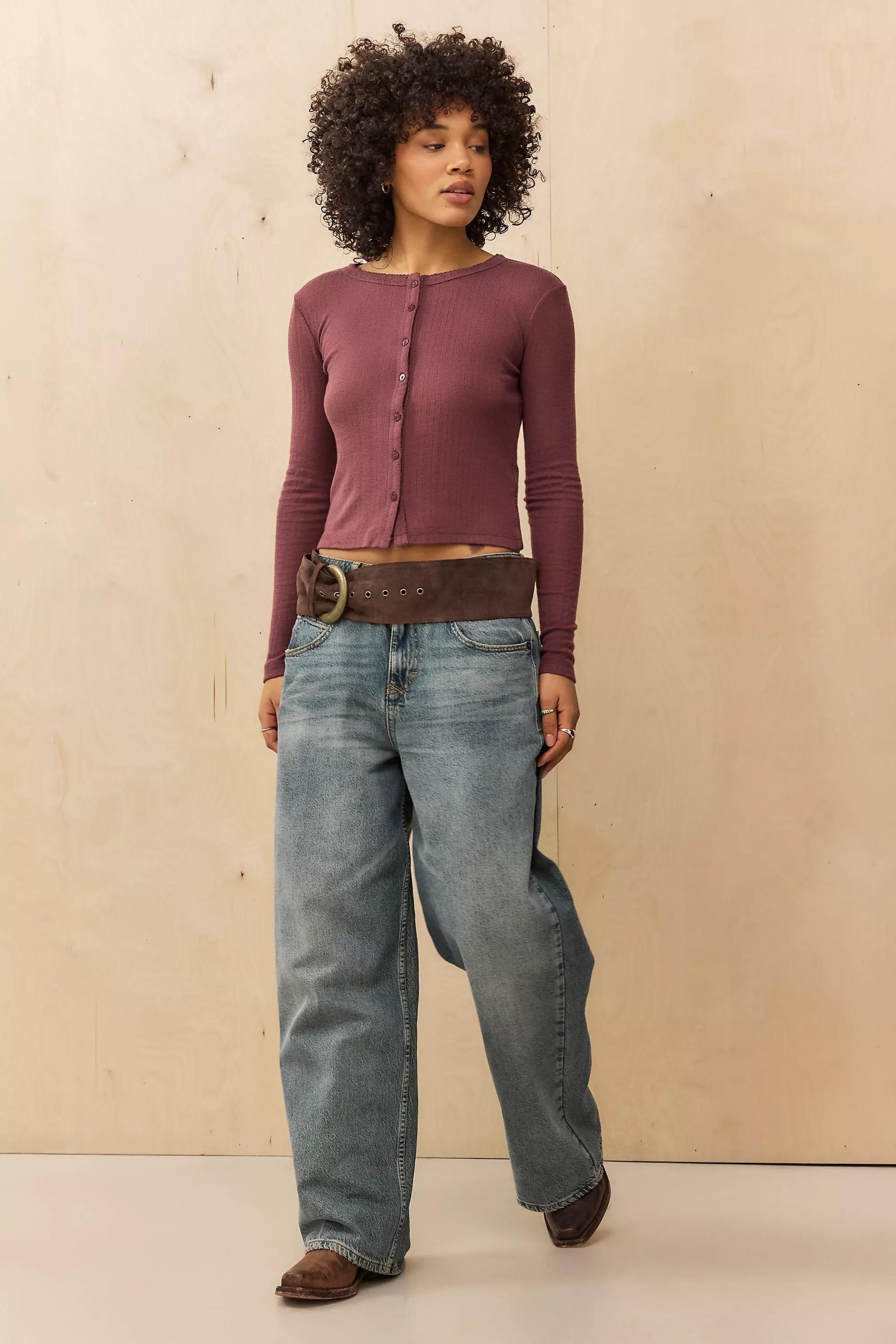 Brown Uo Love Thermal Pointelle Cardigan, , large image number 2
