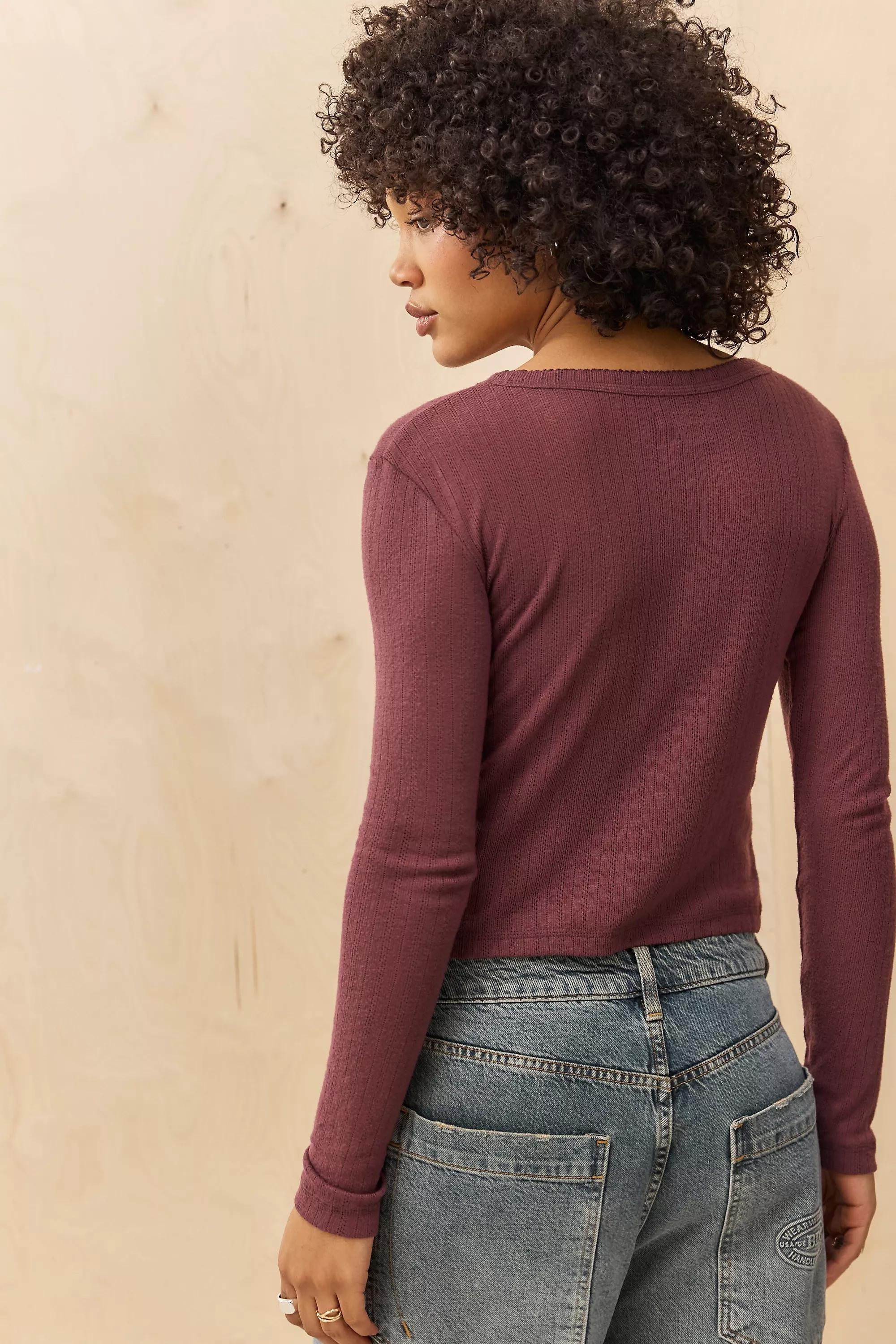 Brown Uo Love Thermal Pointelle Cardigan, , large image number 3