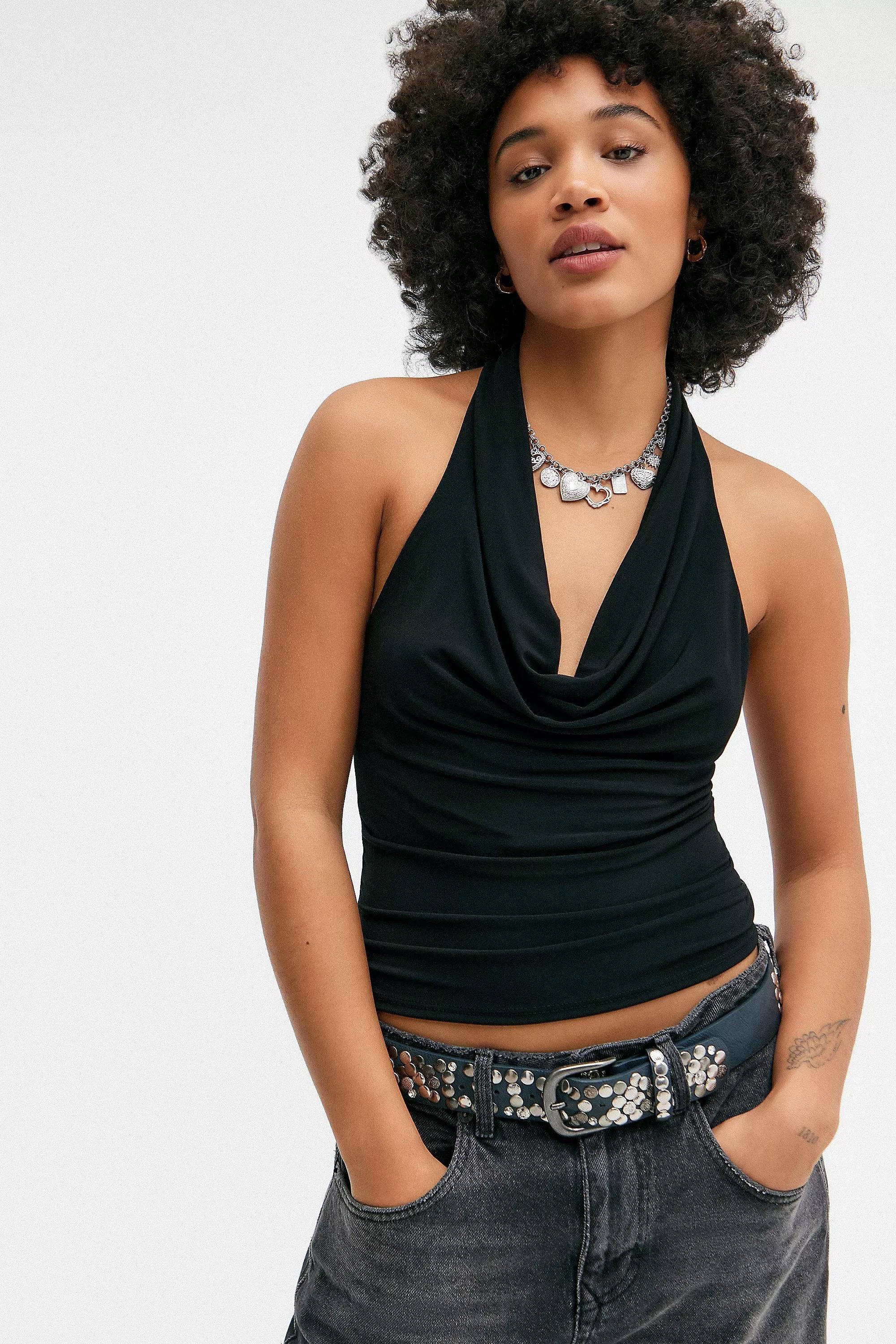 Black Silence + Noise Coyote Cowl Halter Top, , large image number 0