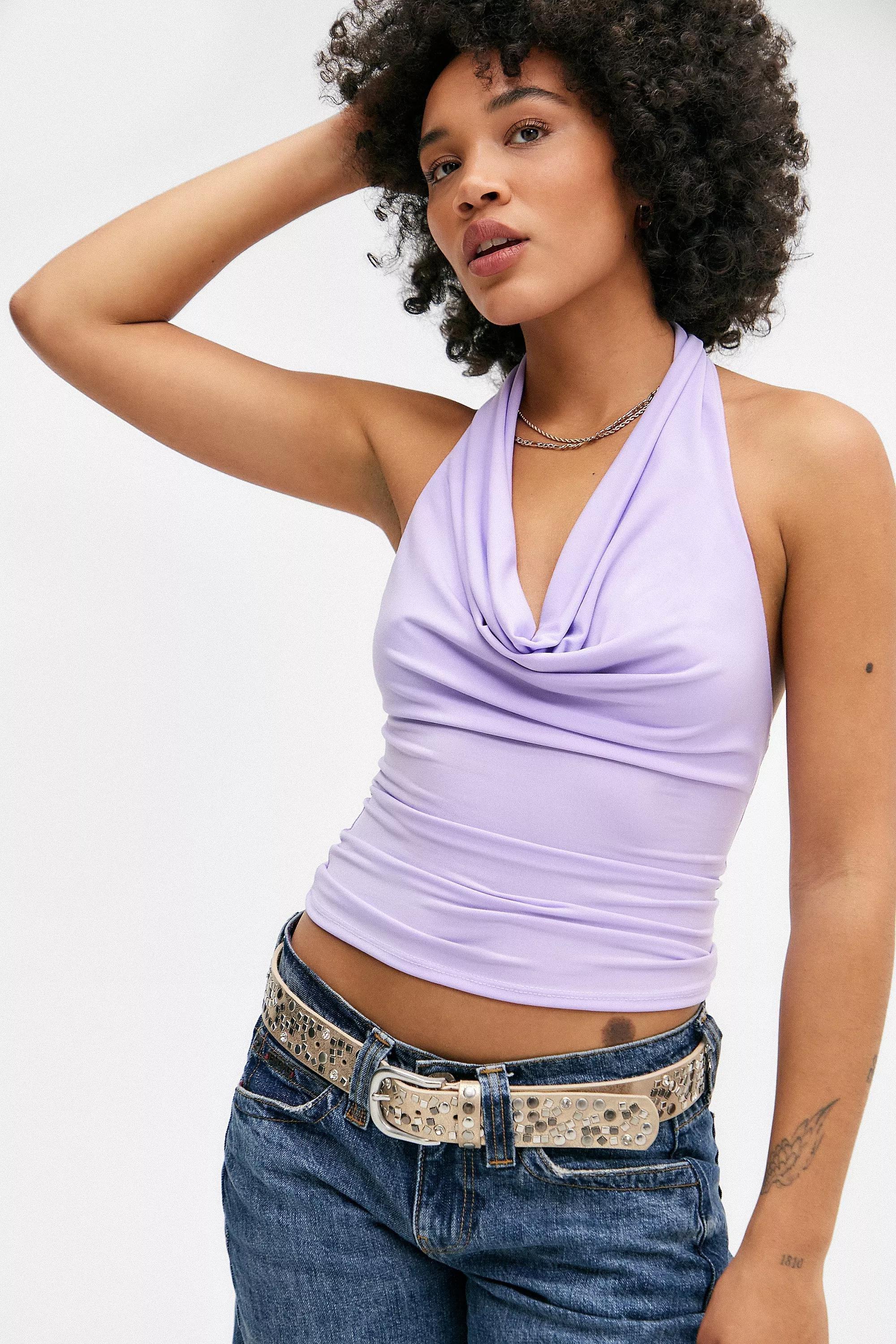 Purple Silence + Noise Coyote Cowl Halter Top, LILAC, large image number 0