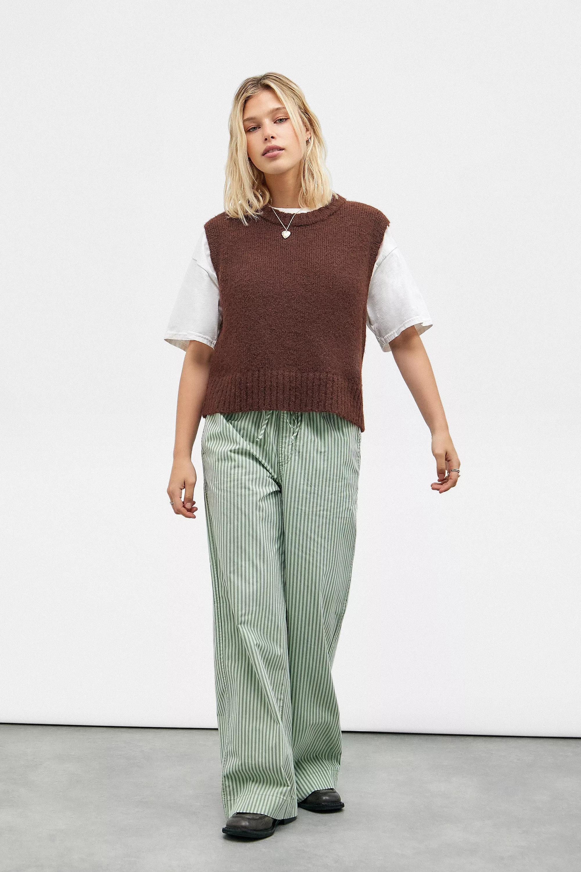 Green Bdg Striped Pull On Trousers, , large image number 0