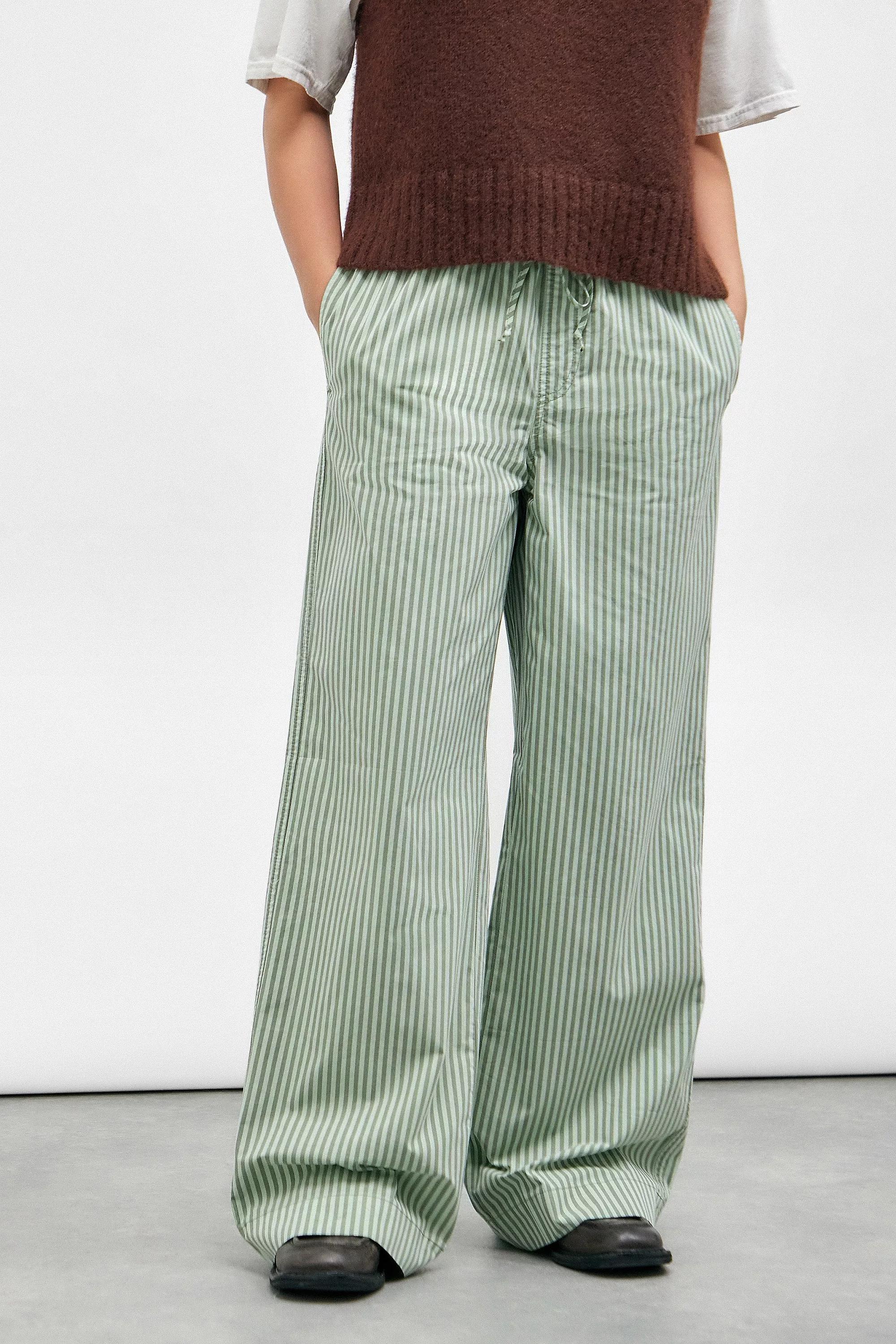 Green Bdg Striped Pull On Trousers, , large image number 1