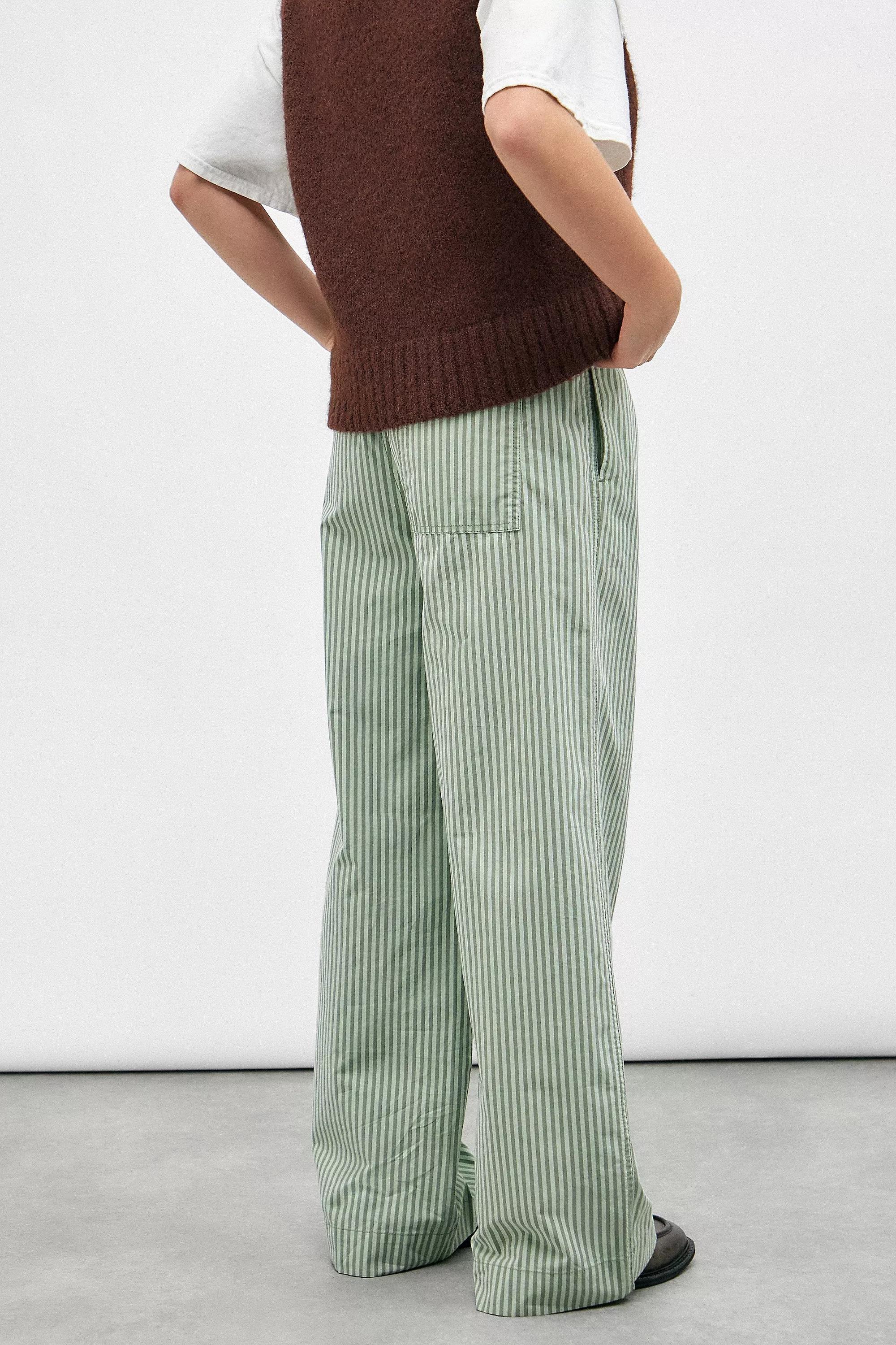 Green Bdg Striped Pull On Trousers, , large image number 3