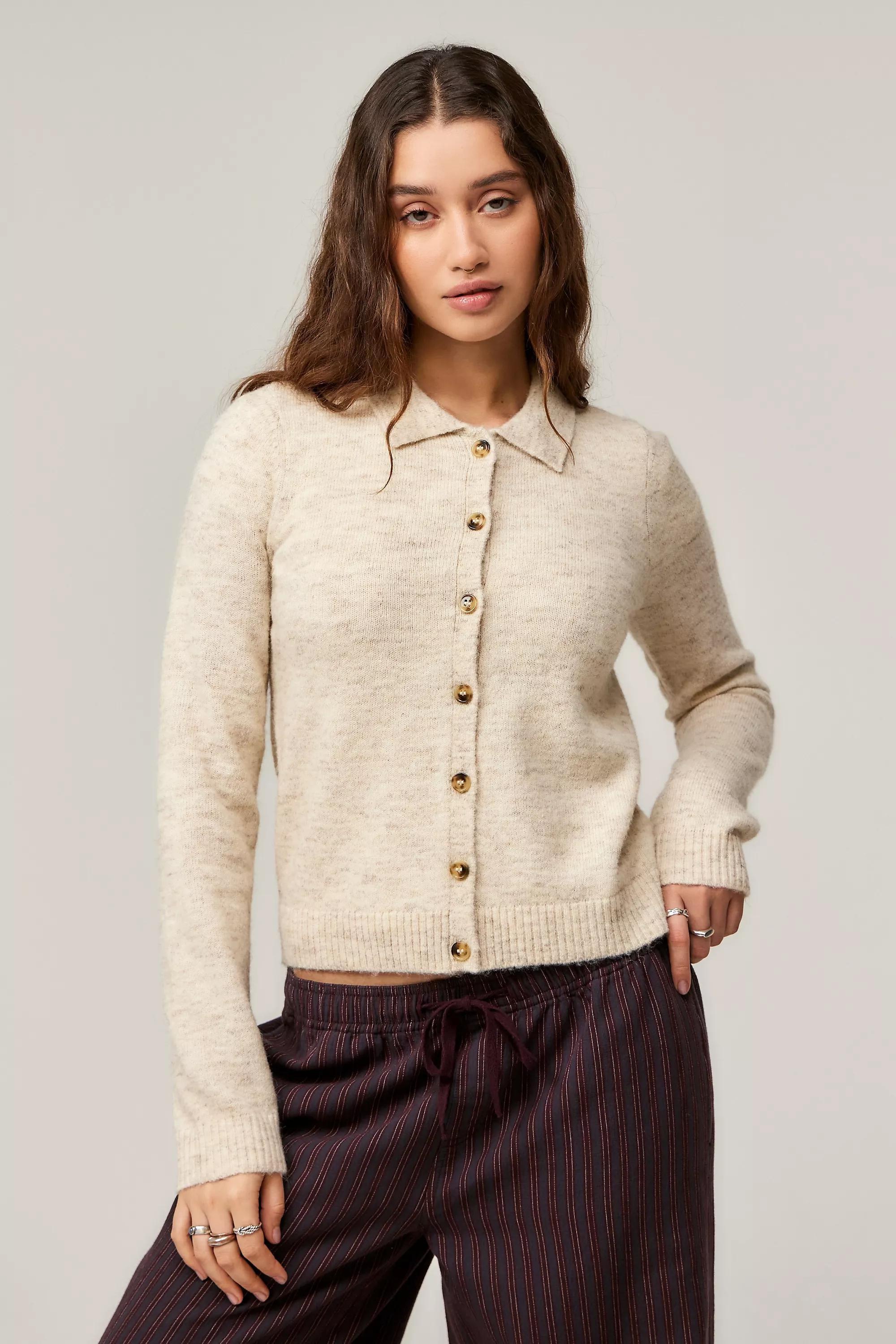 Cream Uo Collared Button-Through Cardigan, , large image number 0