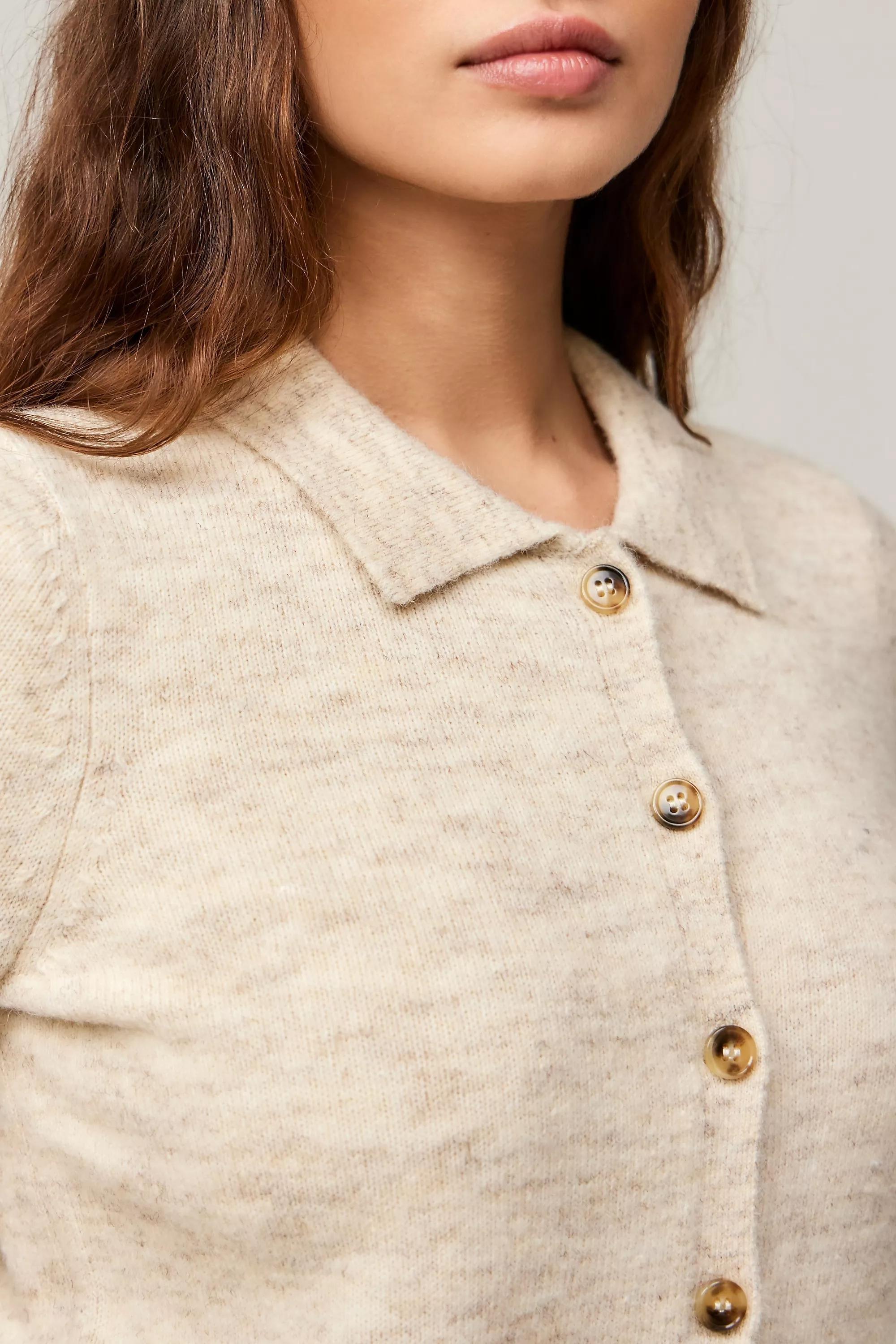 Cream Uo Collared Button-Through Cardigan, , large image number 1