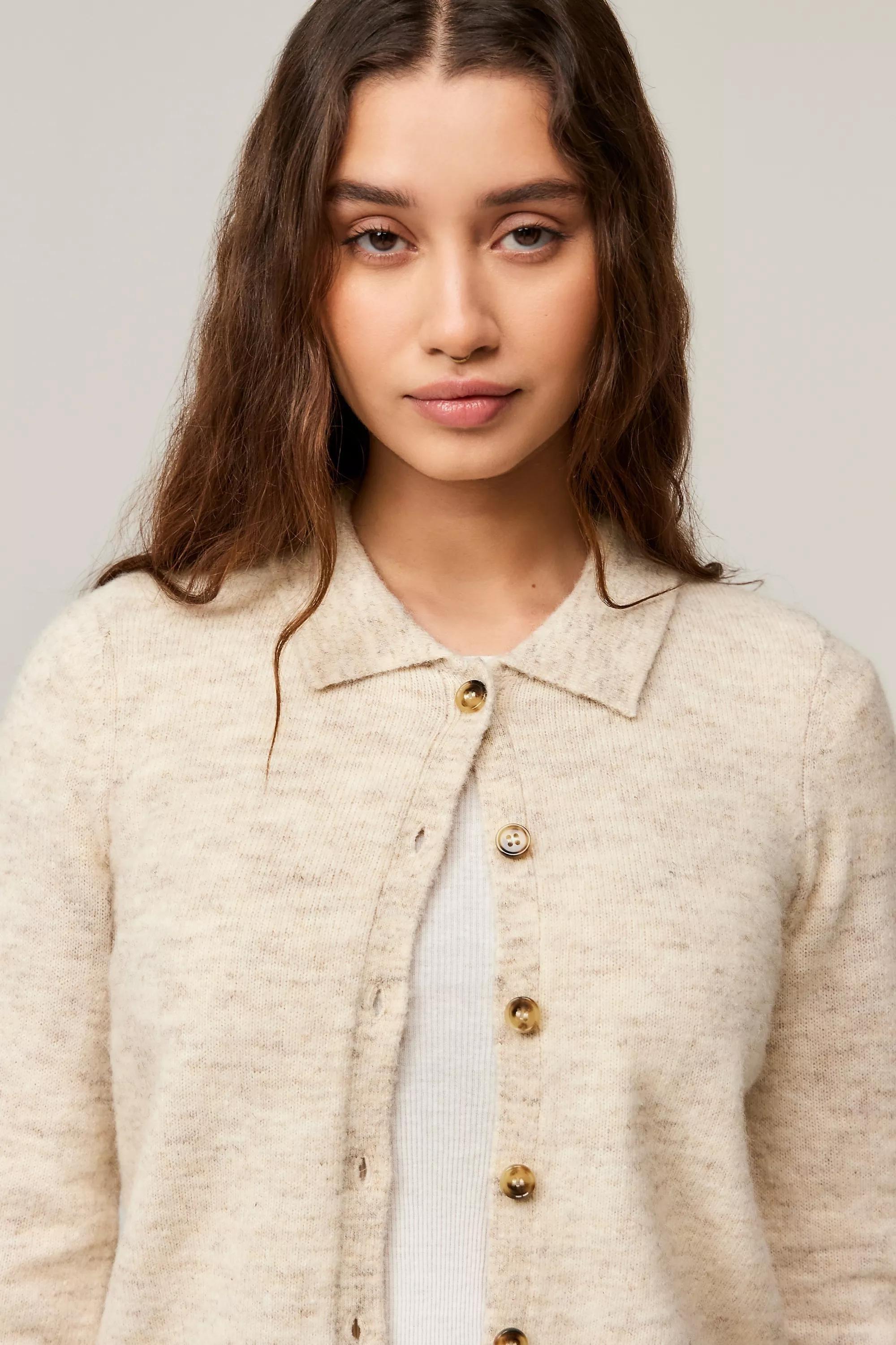 Cream Uo Collared Button-Through Cardigan, , large image number 4