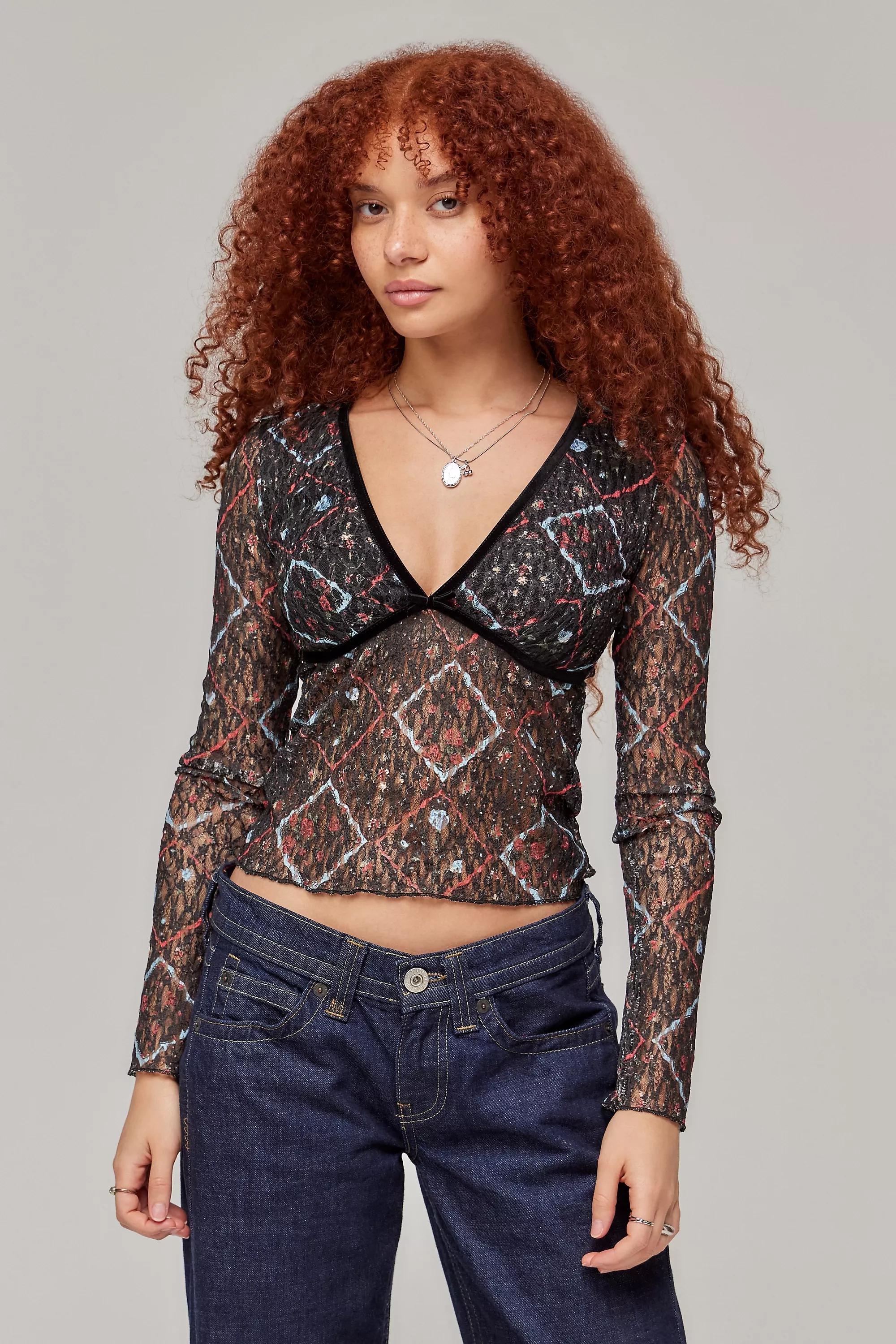 Black Kimchi Blue Madison Patchwork Top, , large image number 2