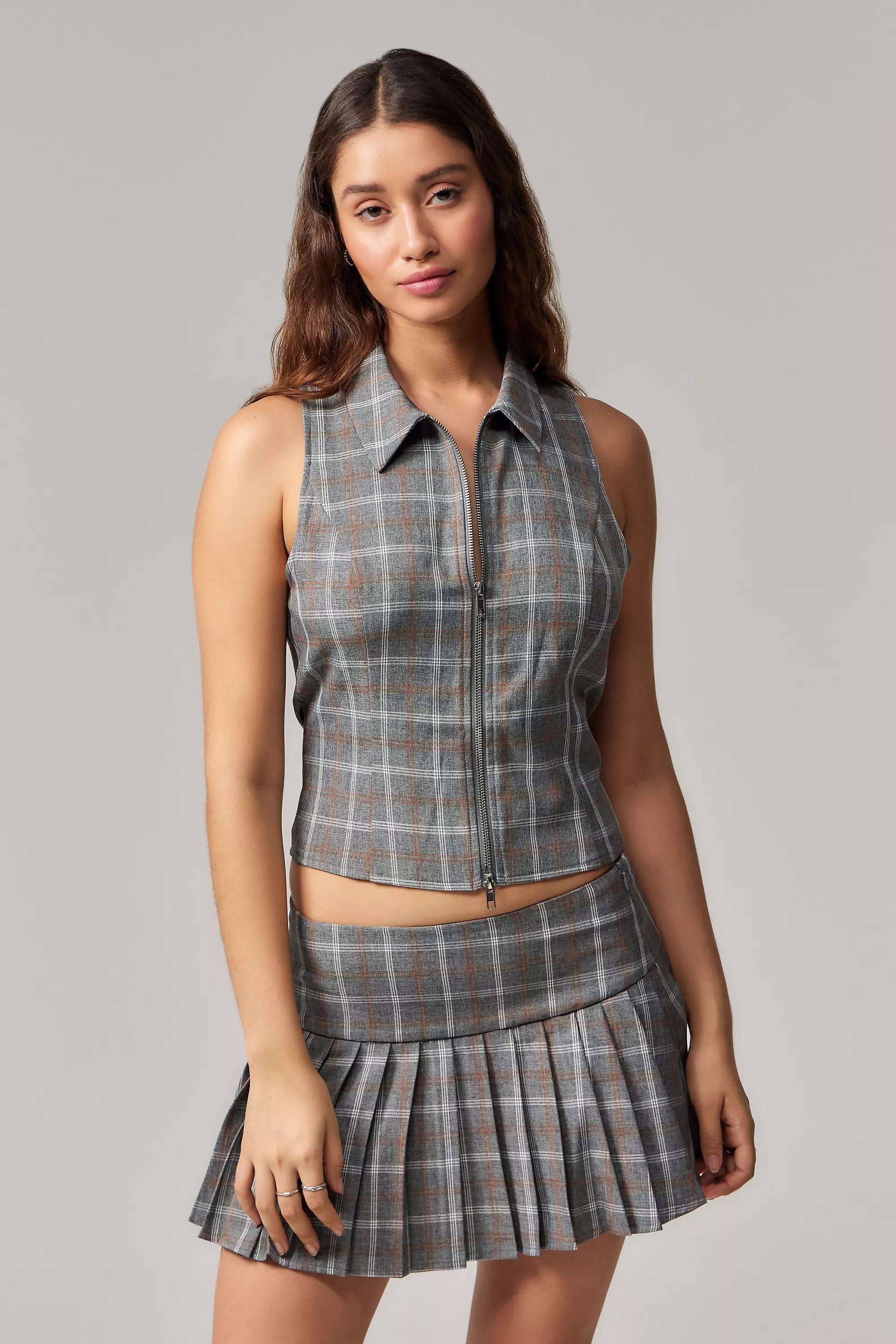 Grey Motel Janae Check Vest Top, , large image number 0