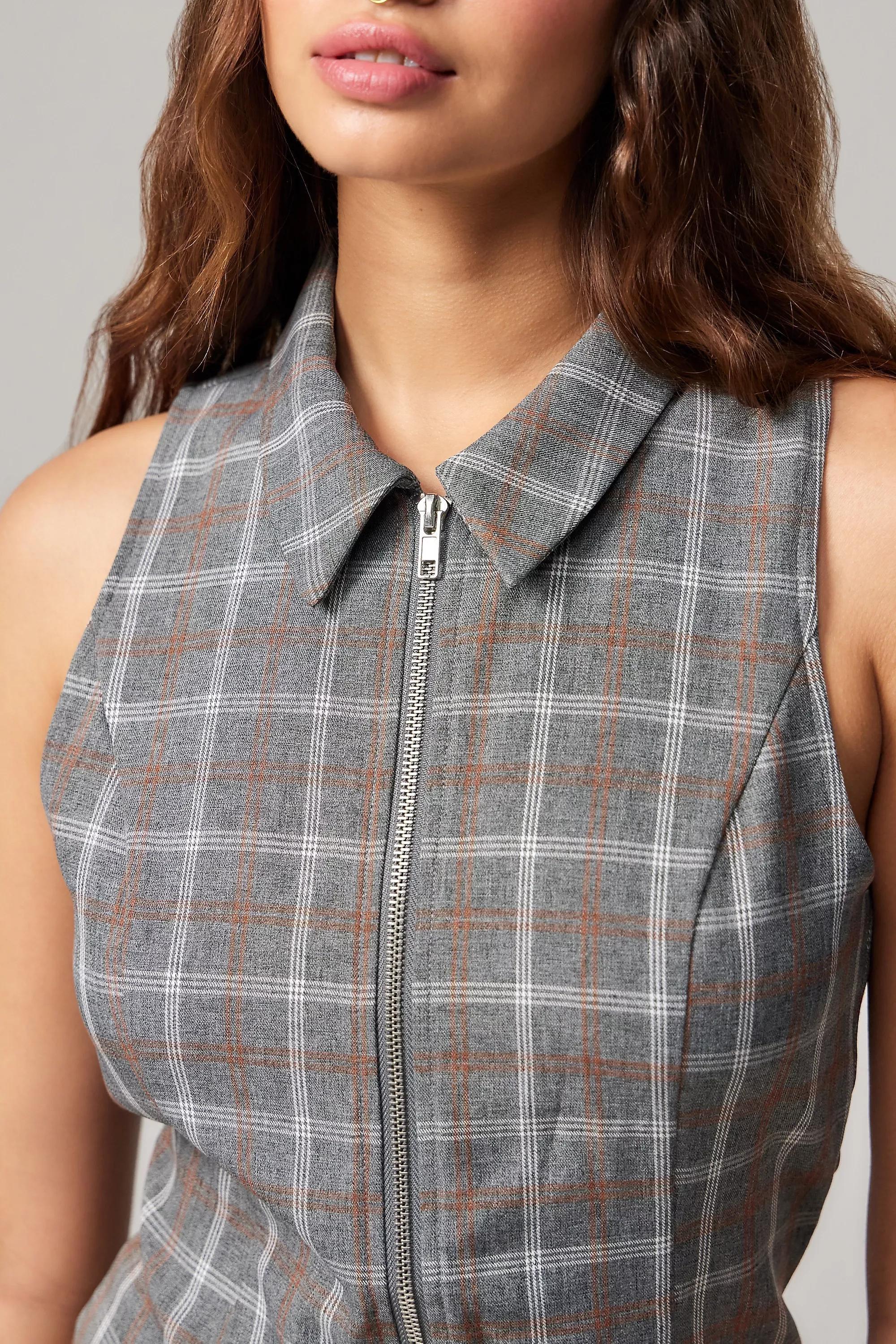 Grey Motel Janae Check Vest Top, , large image number 1