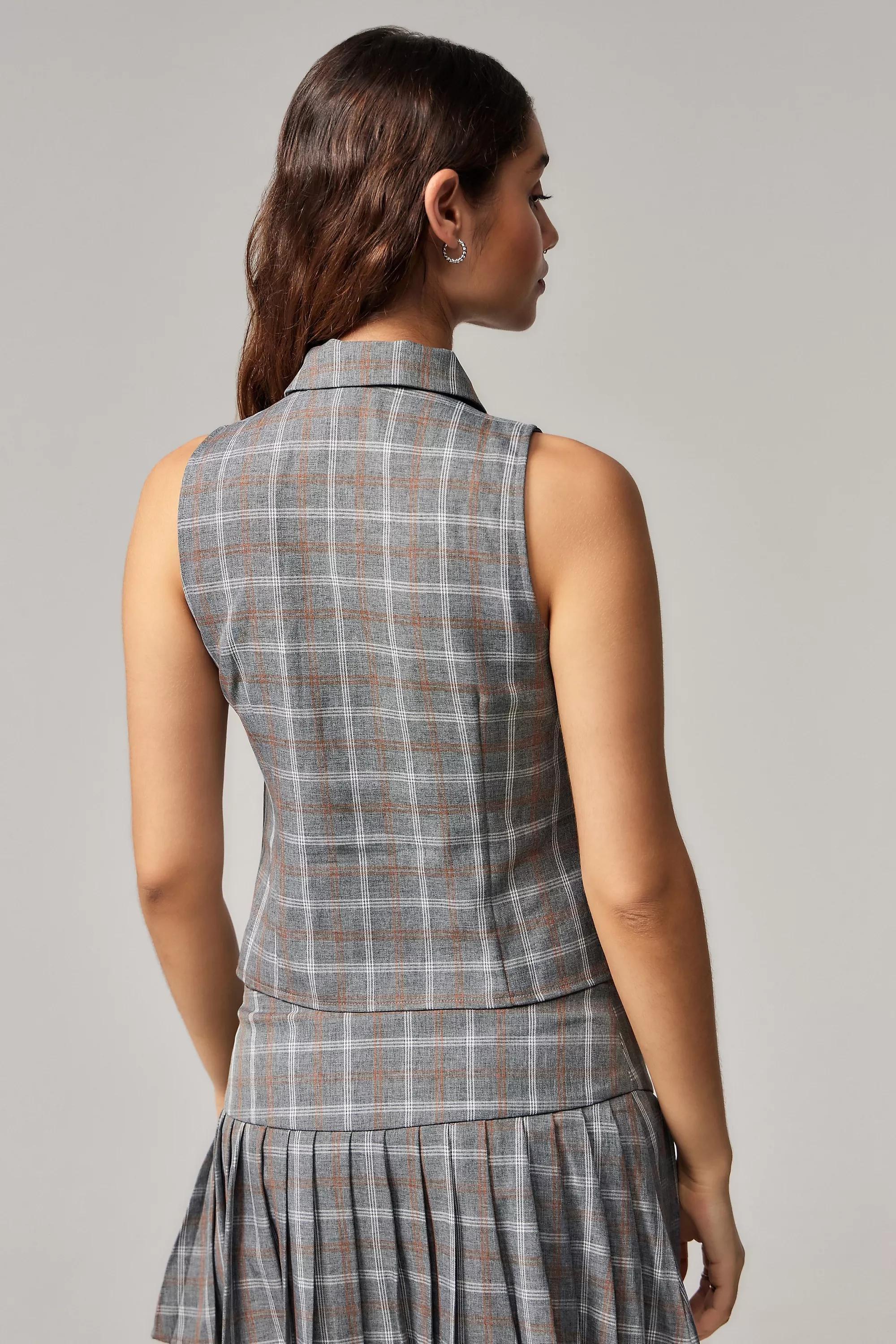 Grey Motel Janae Check Vest Top, , large image number 3