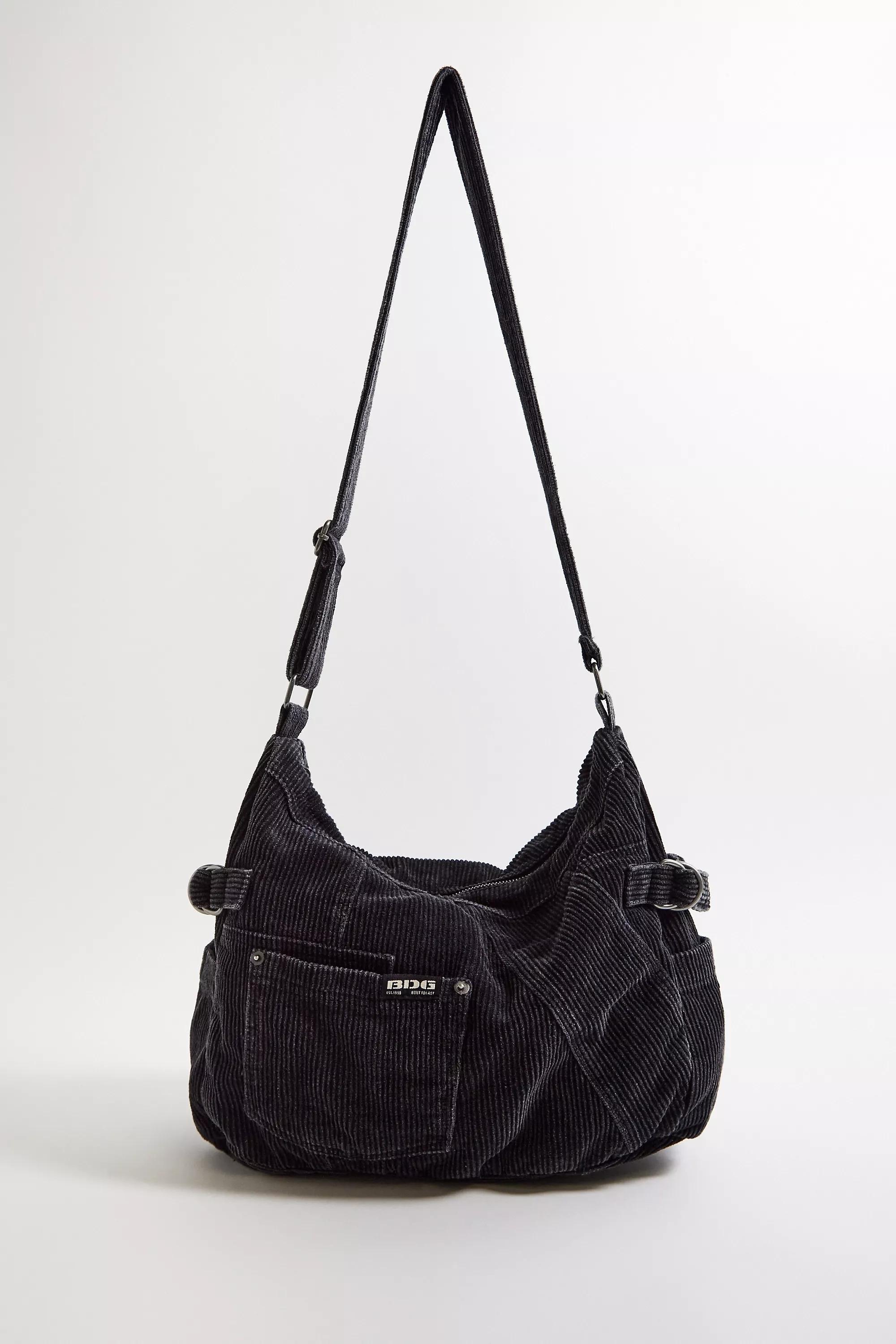 Black Bdg Corduroy Patchwork Sling Bag, BLK, large image number 2