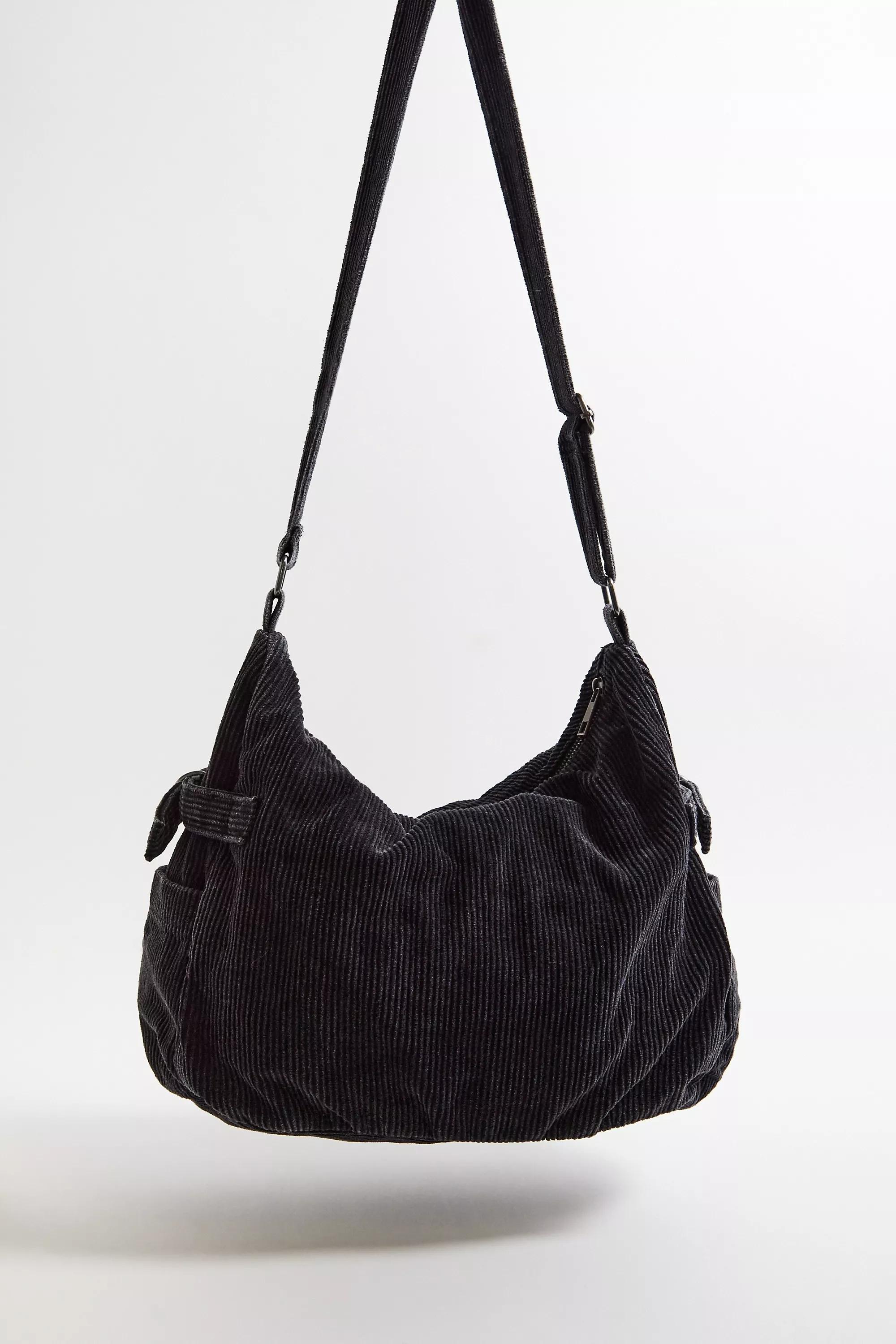 Black Bdg Corduroy Patchwork Sling Bag, BLK, large image number 3